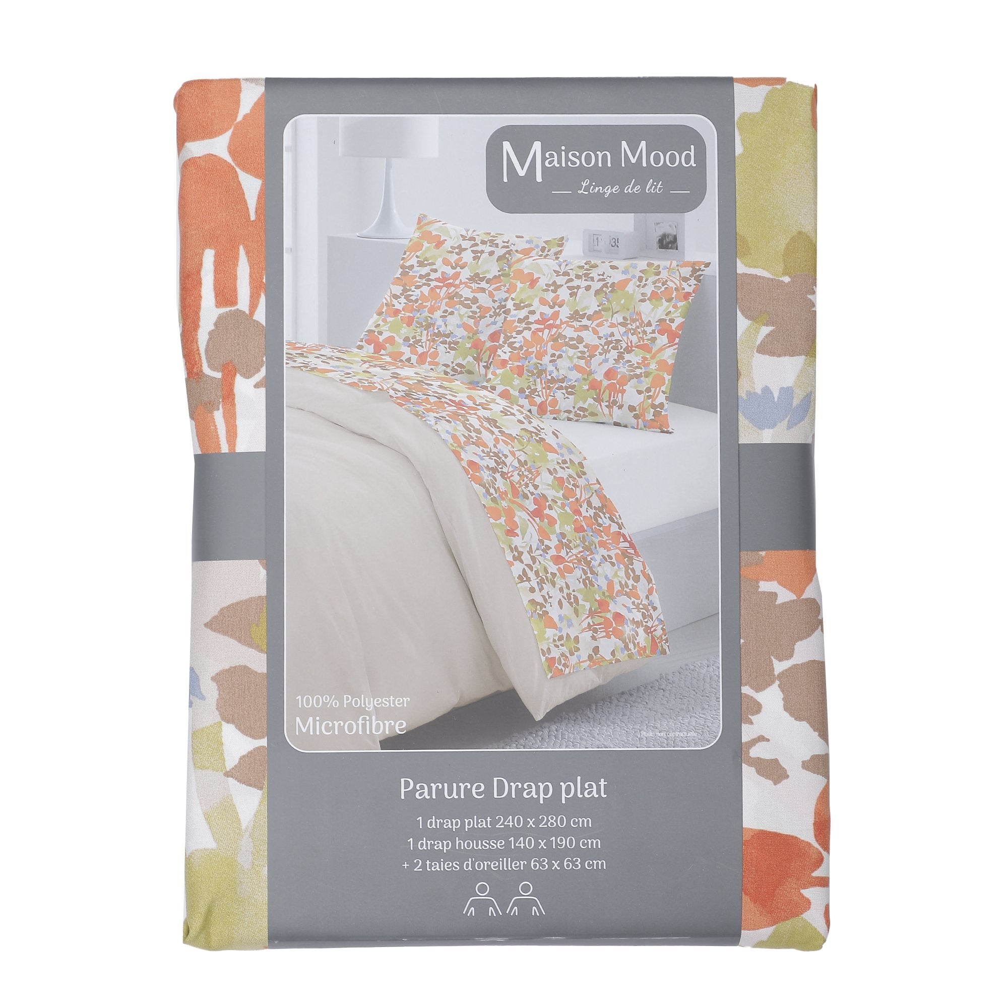 Parure Drap plat + drap-housse 160x200 + 2 T - Pur coton 57 fils - Alix Parure Drap plat + drap-housse 160x200 + 2 T - Pur coton 57 fils - Alix