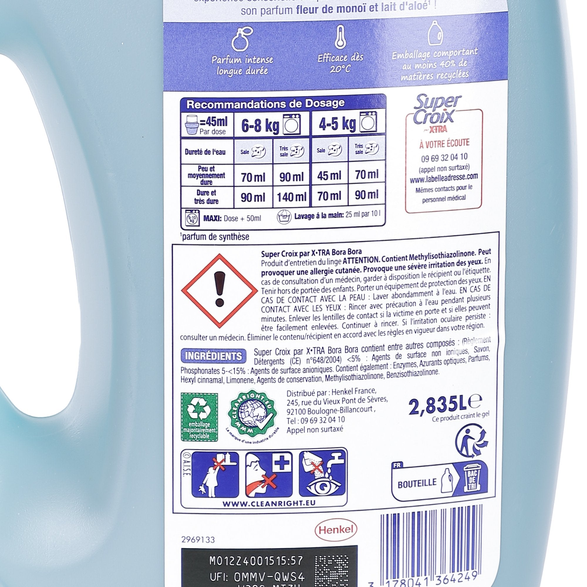 63 doses de lessive liquide Bora Bora fleur de monoï et lait d'aloé Vera