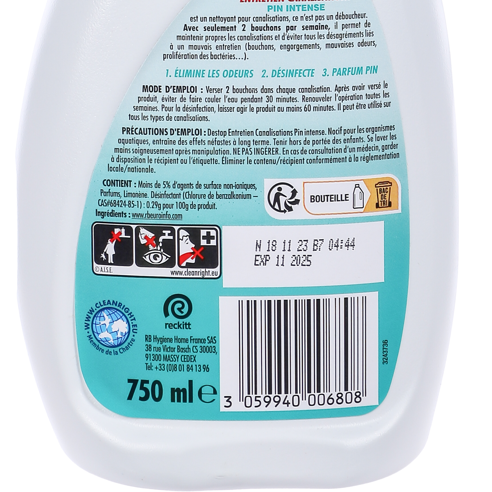 Gel nettoyant canalisation fraicheur pin