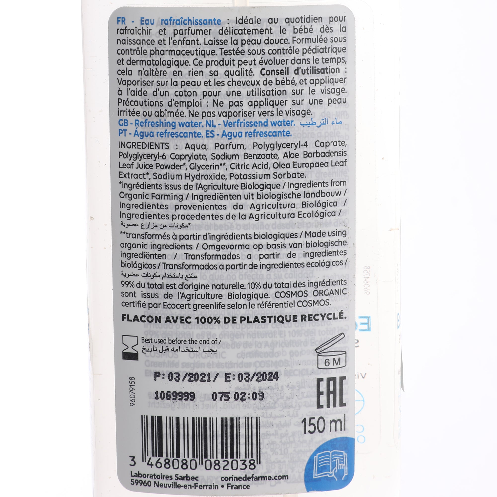 Spray eau rafraichissante visage, corps et cheveux