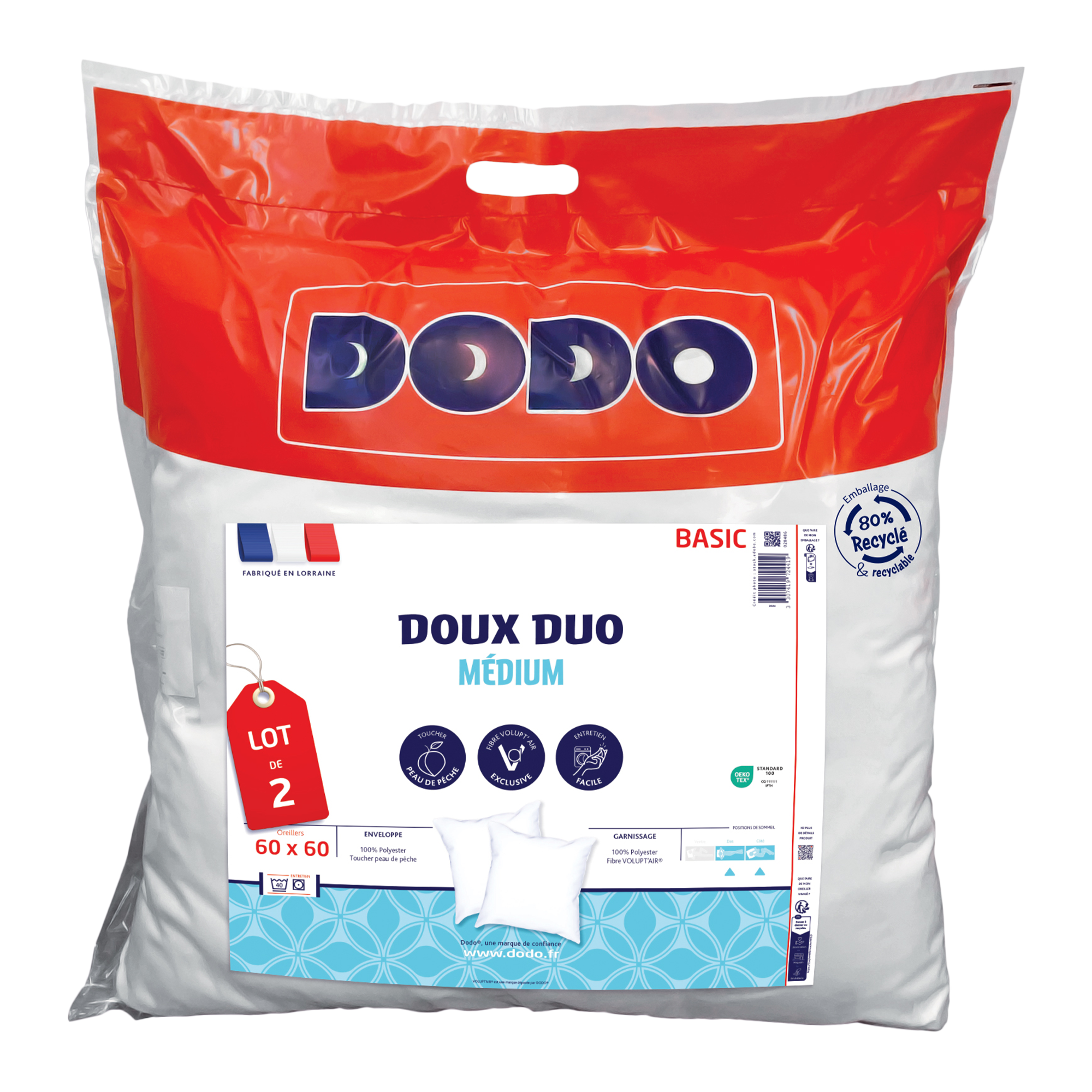 Lot de 2 oreillers doux duo
