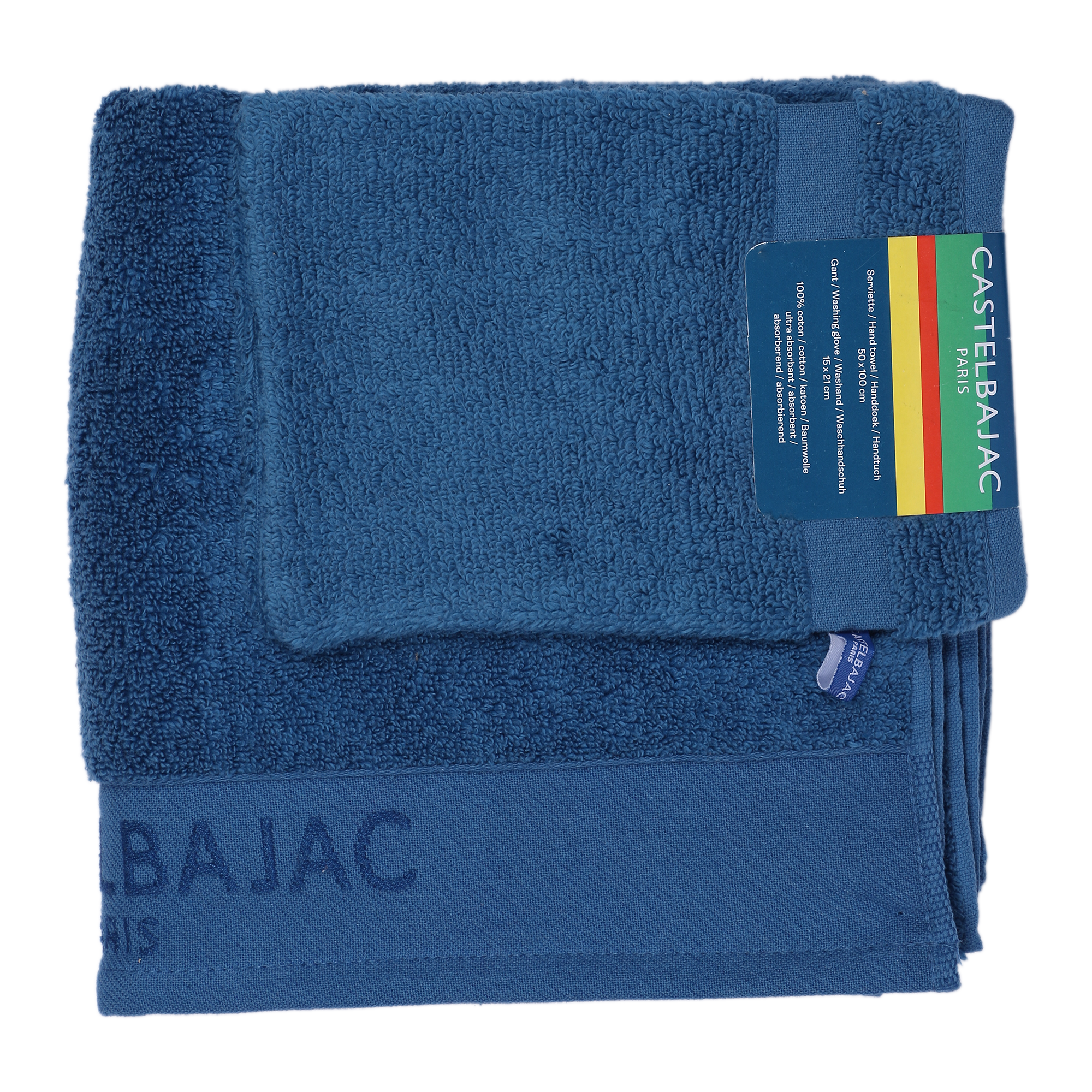 1 serviette de toilette 50x100 + 1 gant bleu