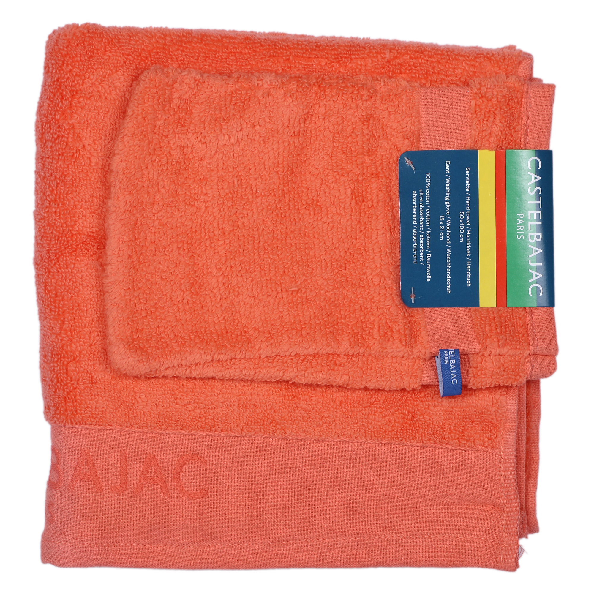 1 serviette de toilette 50x100 + 1 gant corail