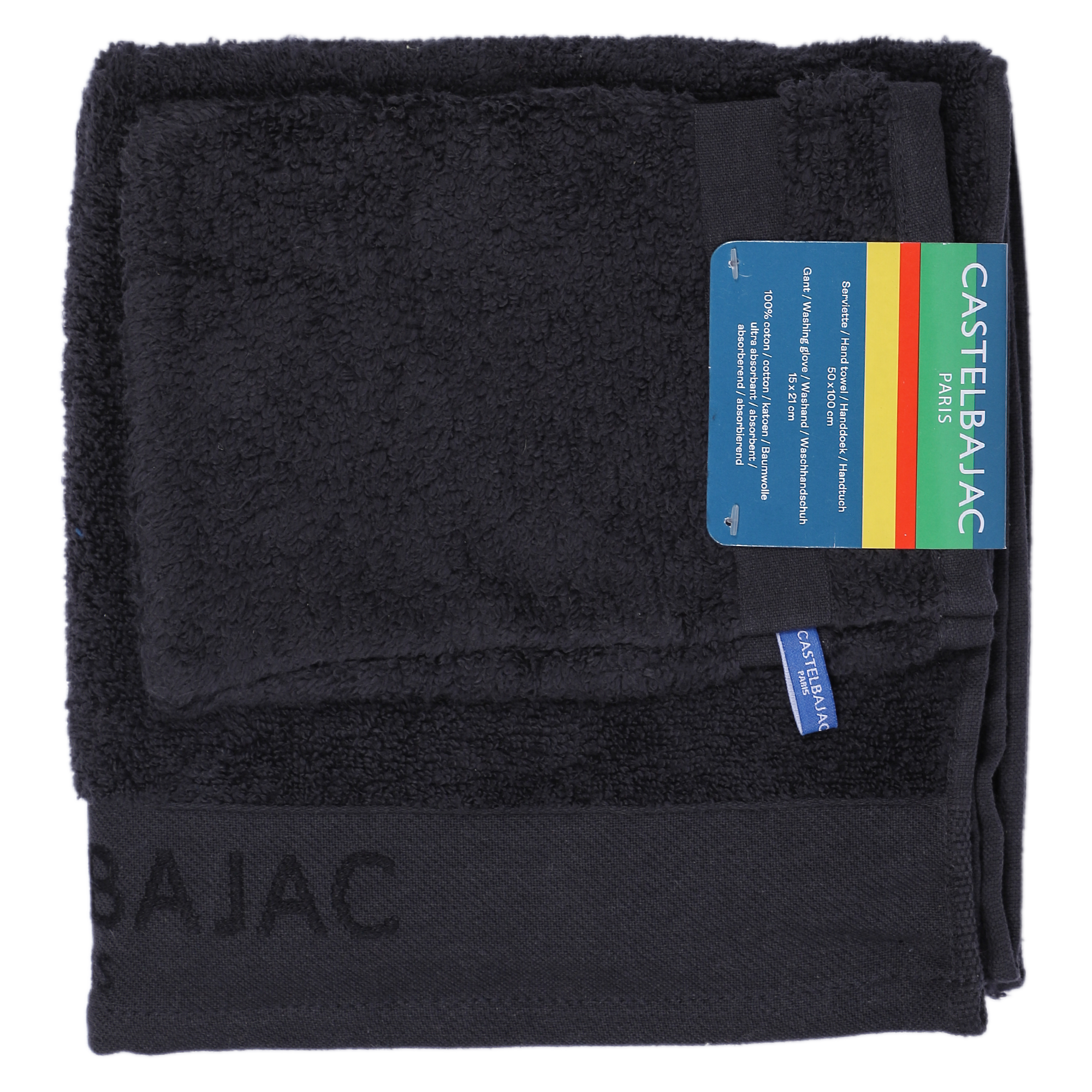 1 serviette de toilette 50x100 + 1 gant noir