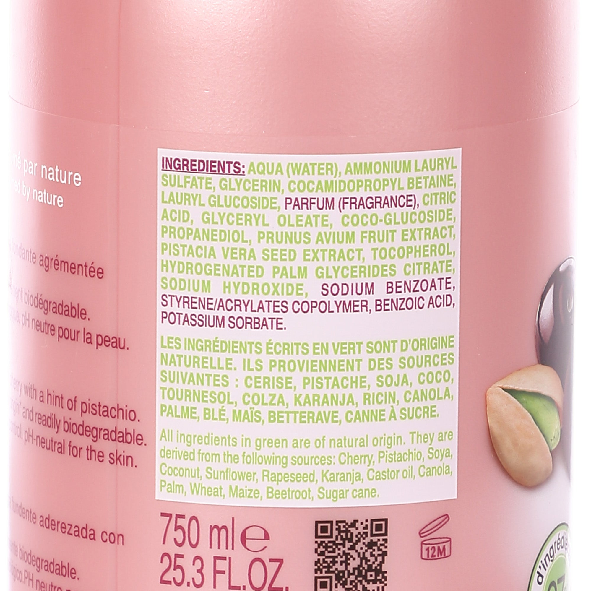 Lait douche et bain hydratant cerise noire et pistache