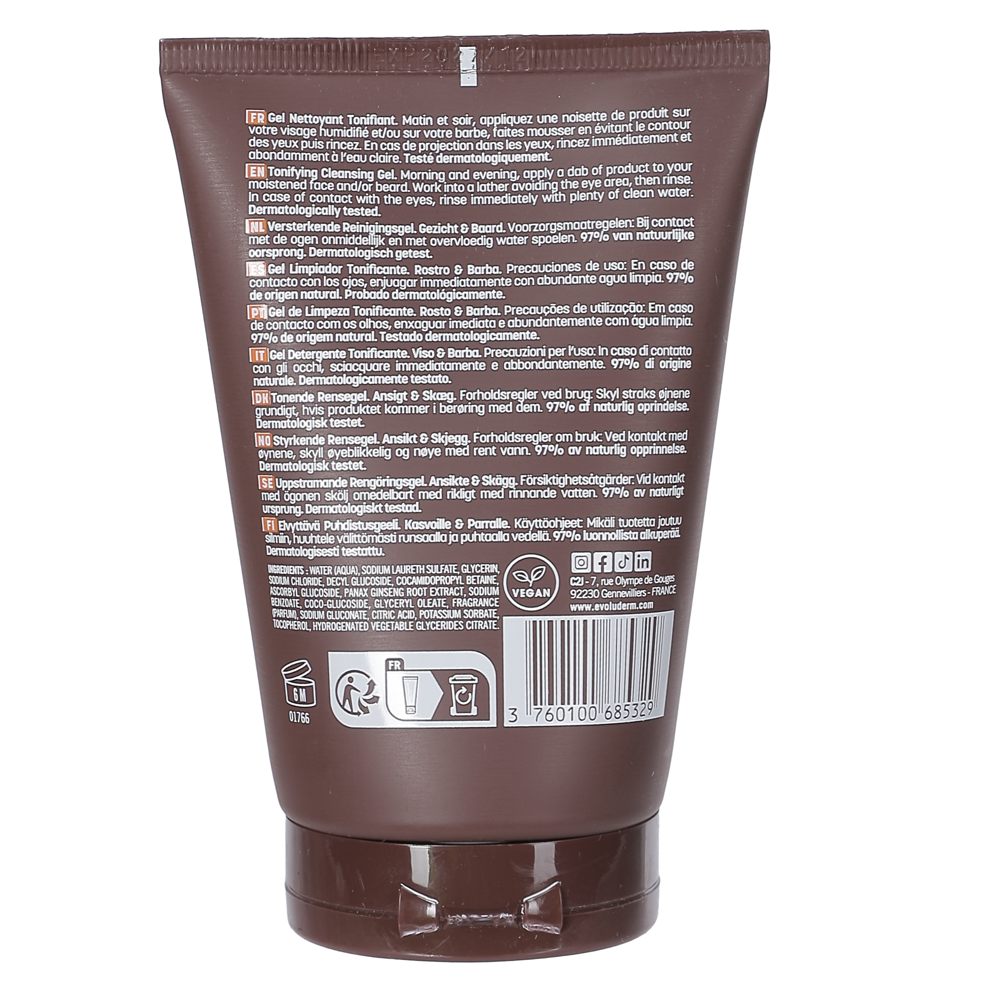 Gel nettoyant tonifiant 2 en 1 visage et barbe