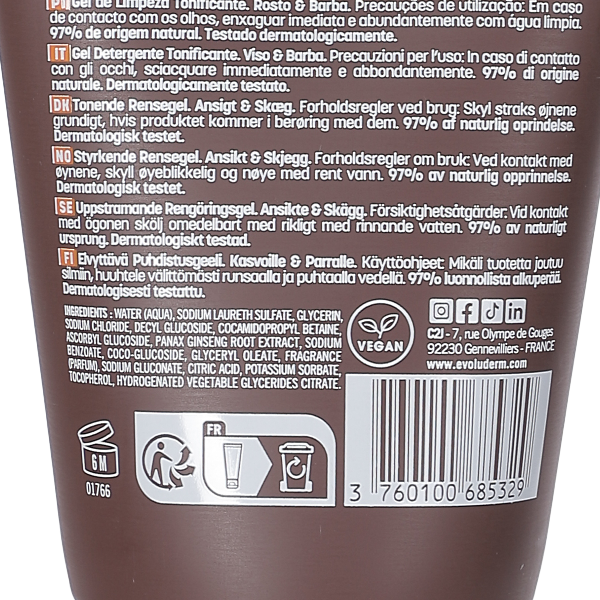 Gel nettoyant tonifiant 2 en 1 visage et barbe