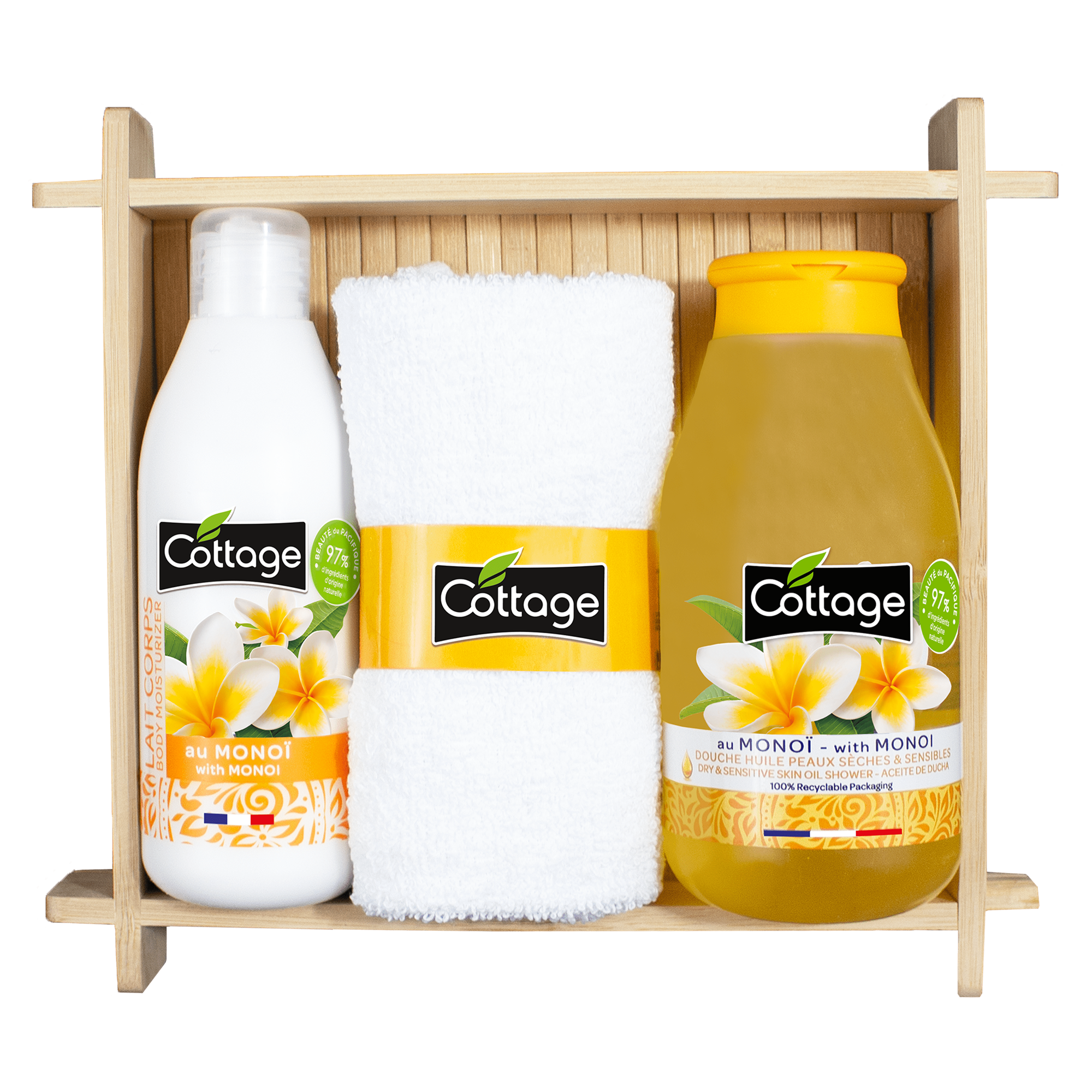 Coffret lait hydratant + gel douche monoï + serviette