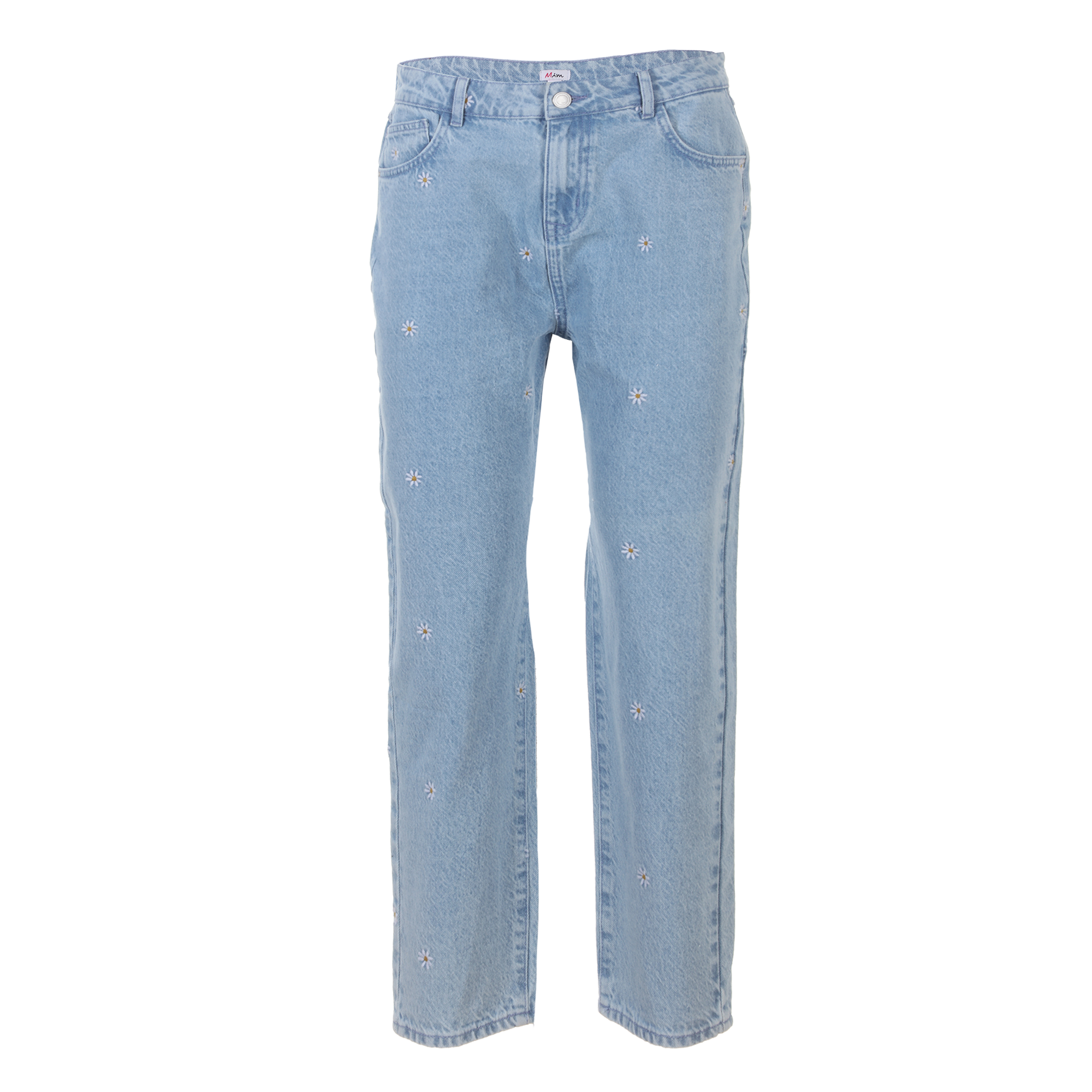 Jean brodé fleurs - Bleu