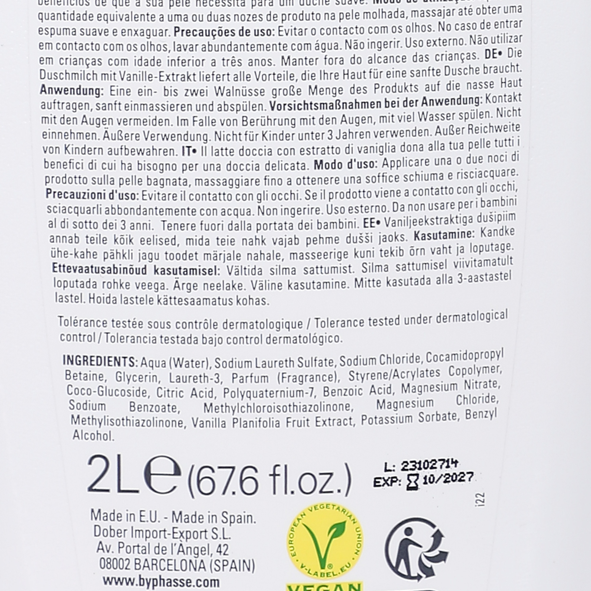 Lait de douche caresse de lait fleur de vanille
