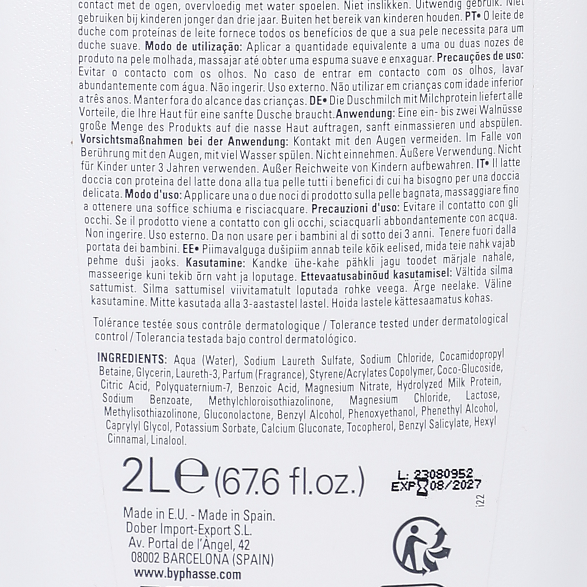 Lait de douche caresse protéine de lait