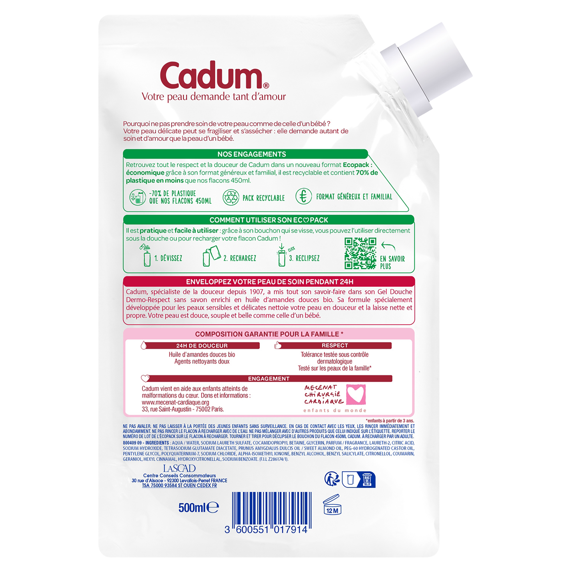 Recharge Écopack Gel Douche Cadum Dermo Respect