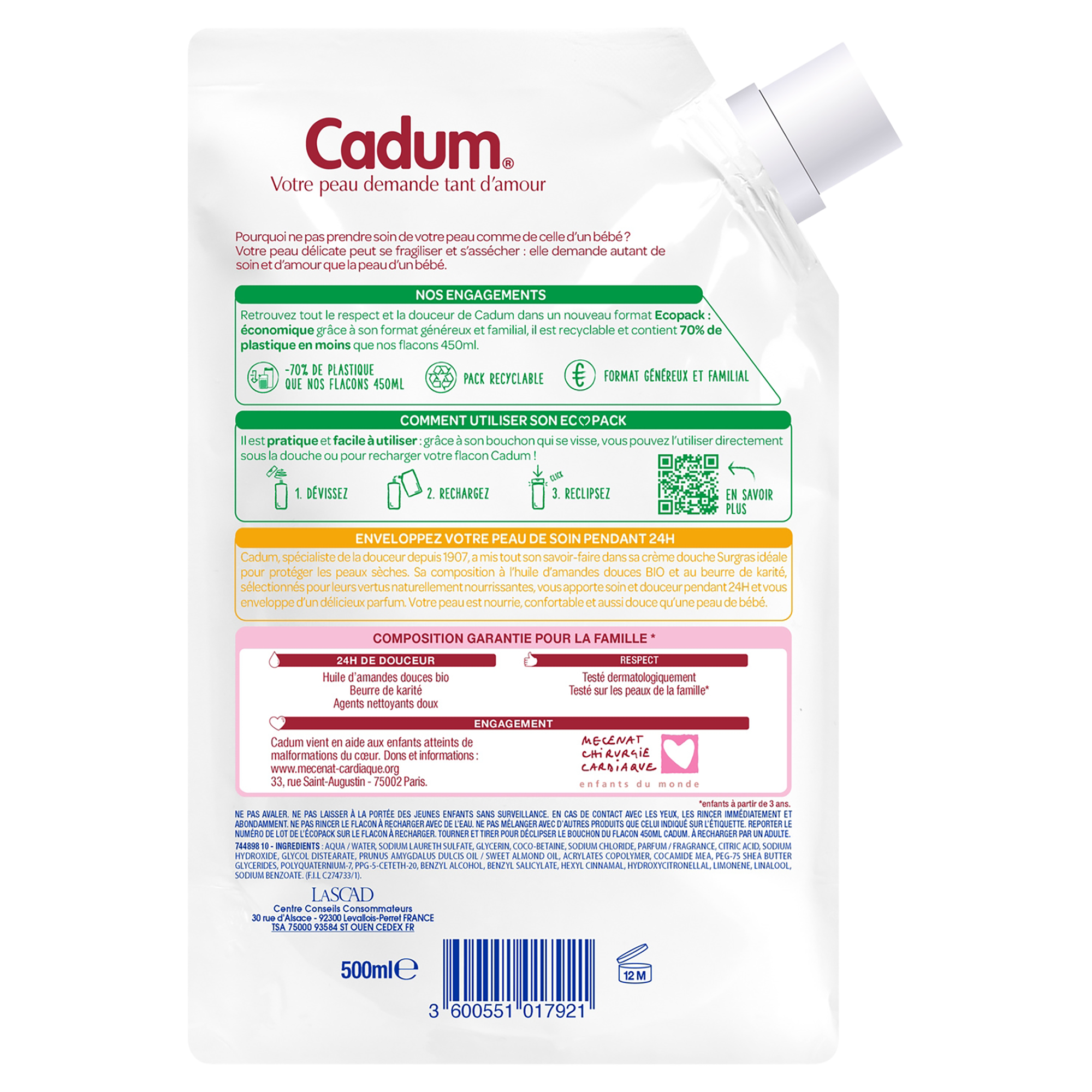 Recharge Écopack Gel Douche Cadum Surgras Beurre de Karité