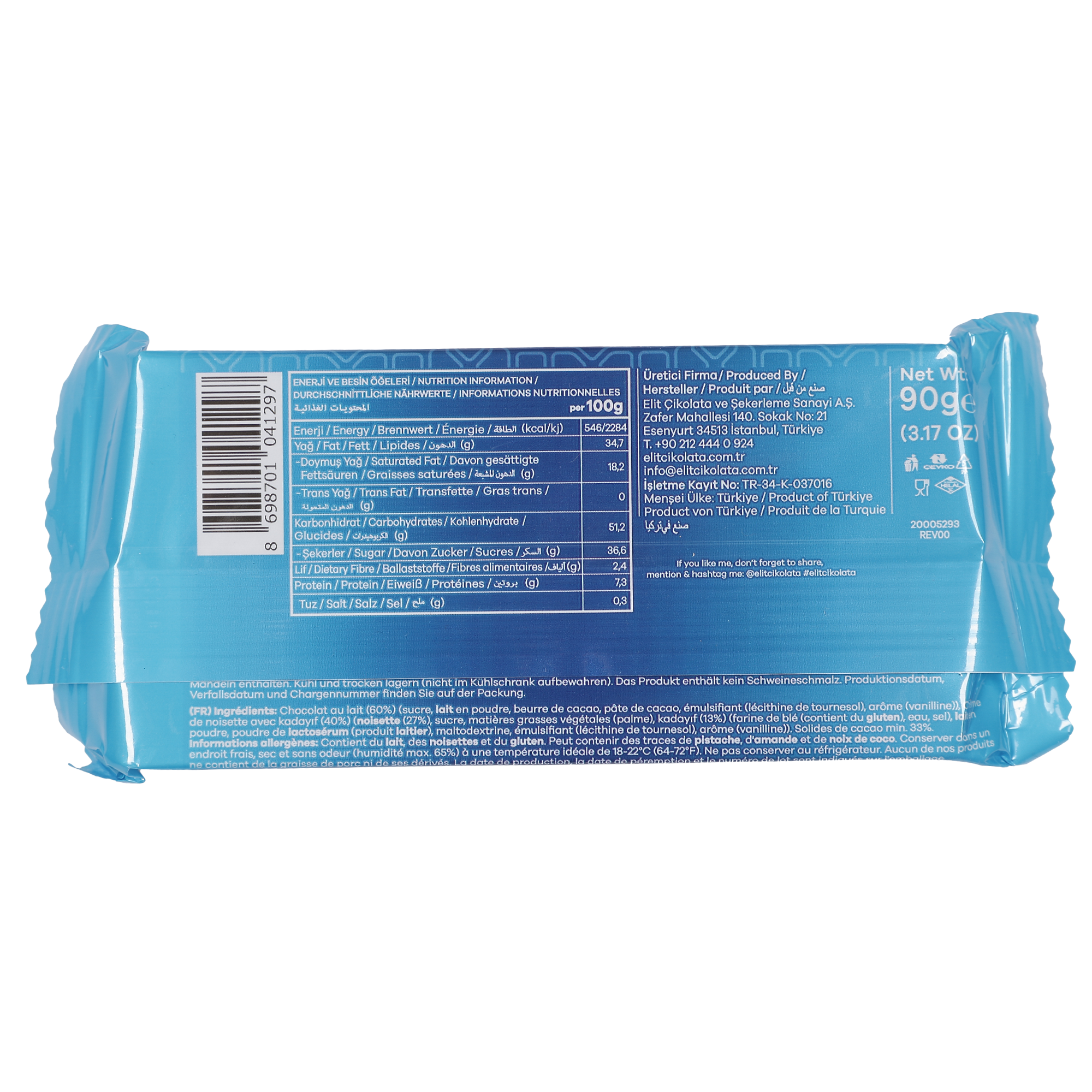 Tablette de chocolat de Dubaï noisette et kadaif