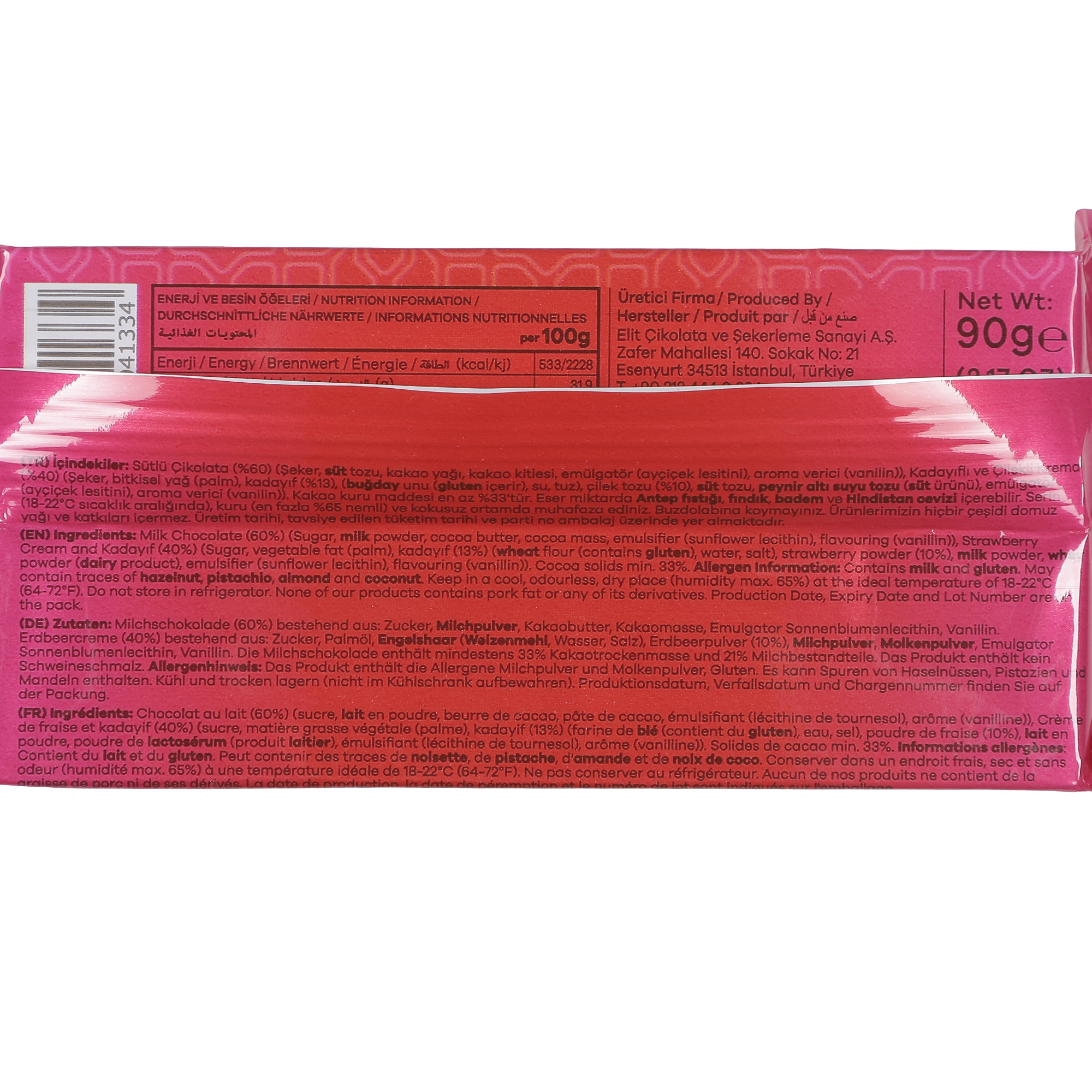 Tablette de chocolat de Dubaï fraise et kadaif