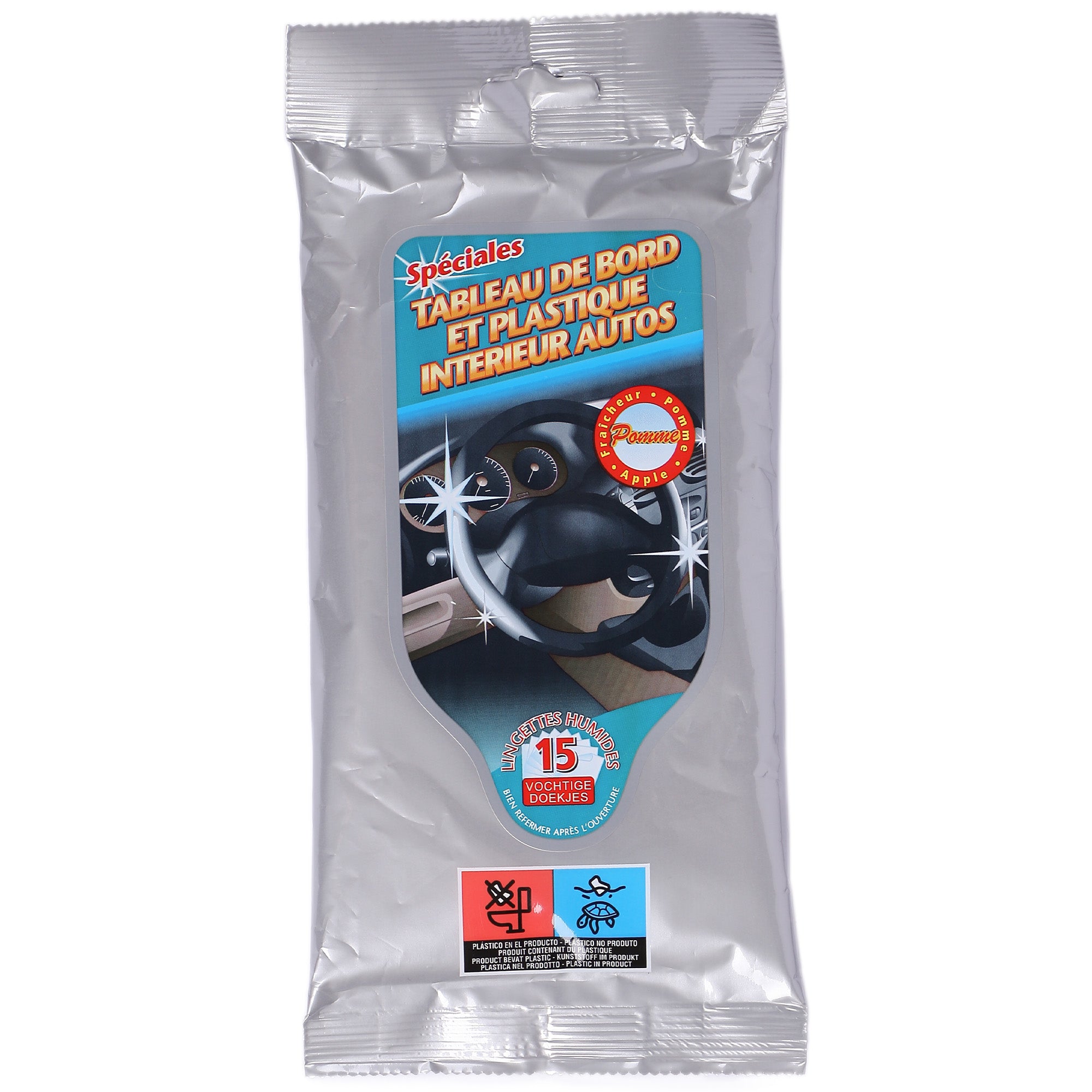 15 lingettes nettoyantes pour tableau de bord