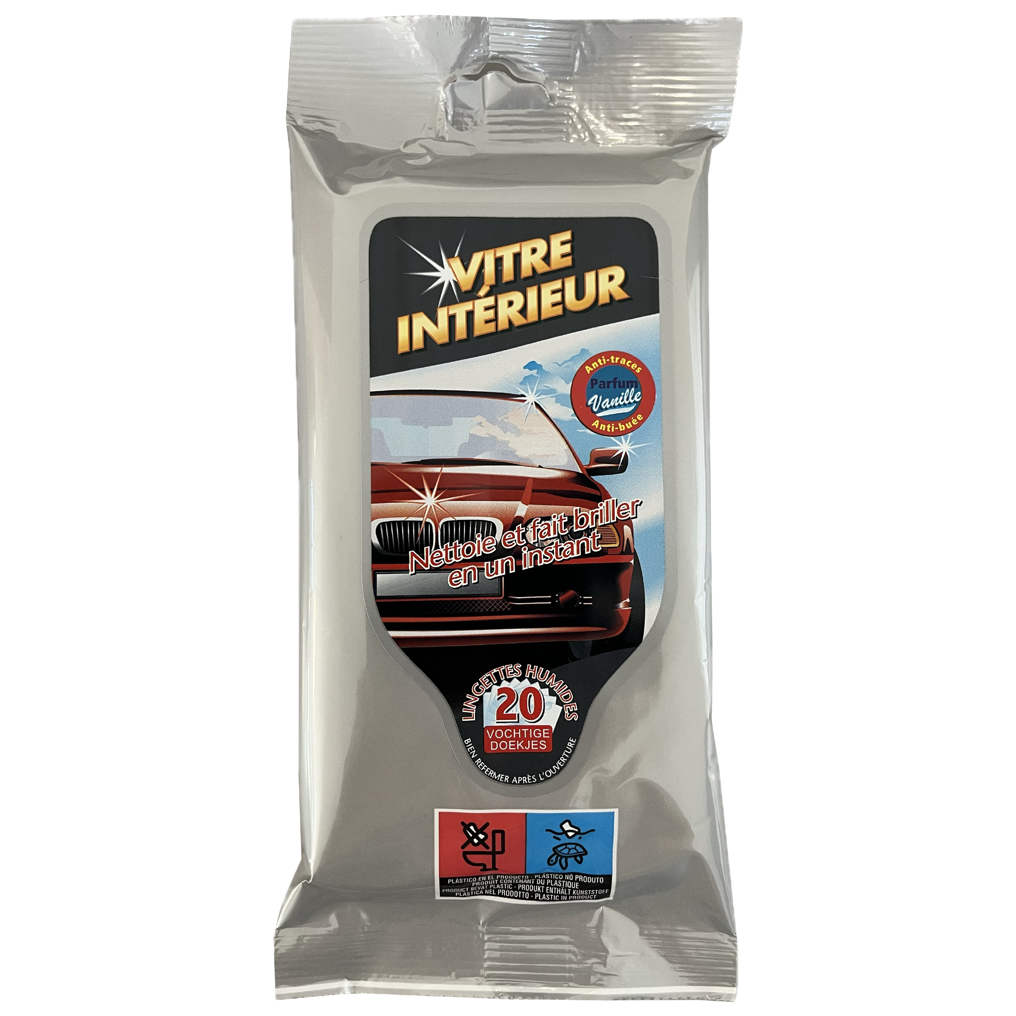20 lingettes nettoyantes pour vitres