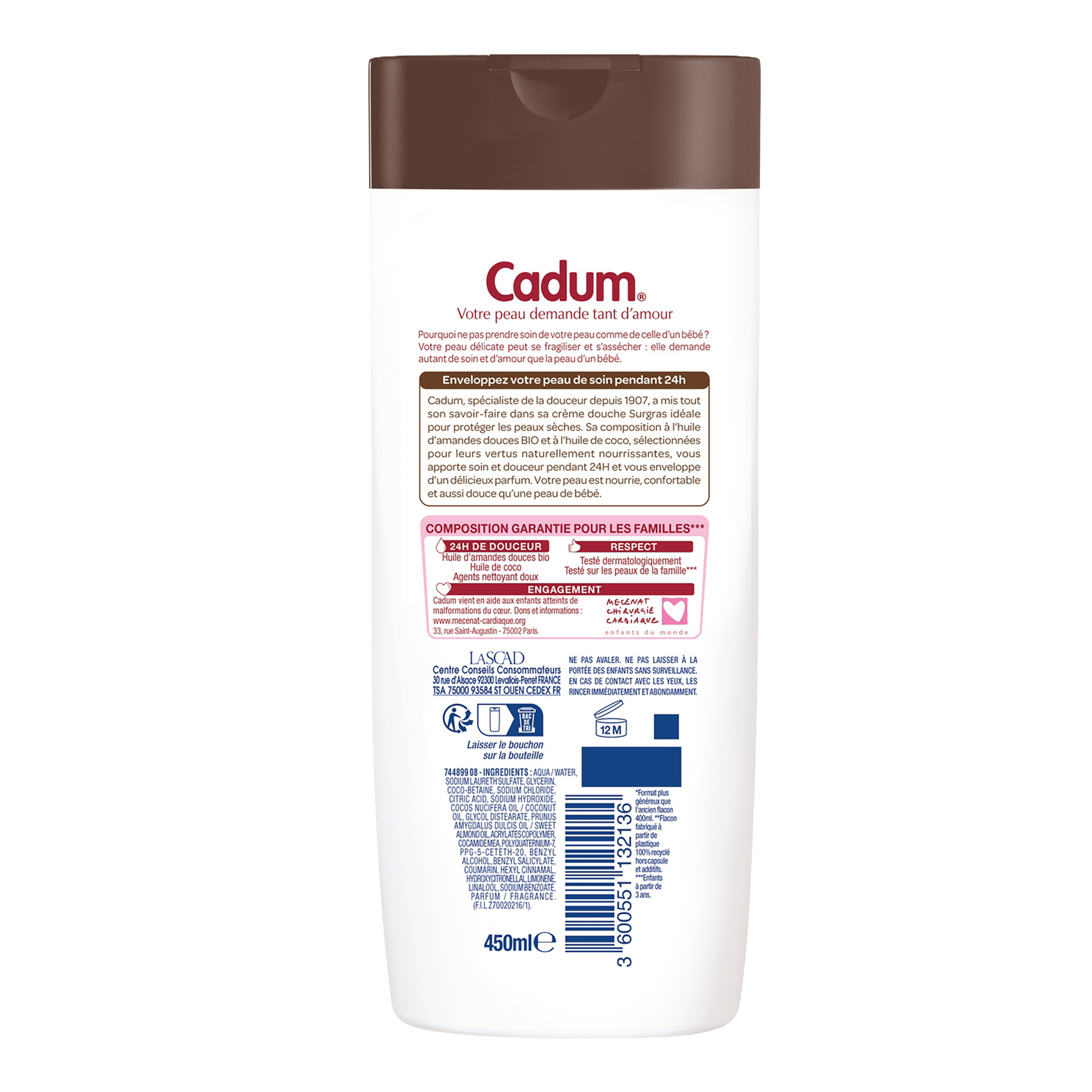 Crème de douche surgras Cadum huile de coco