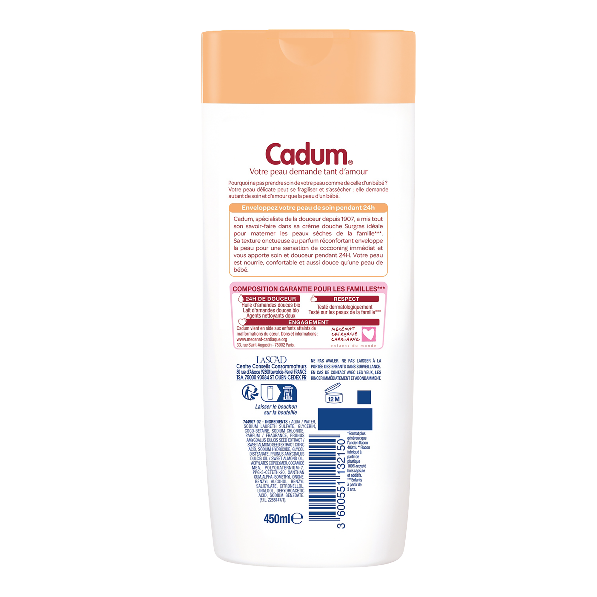 Crème de douche surgras Cadum lait d'amande