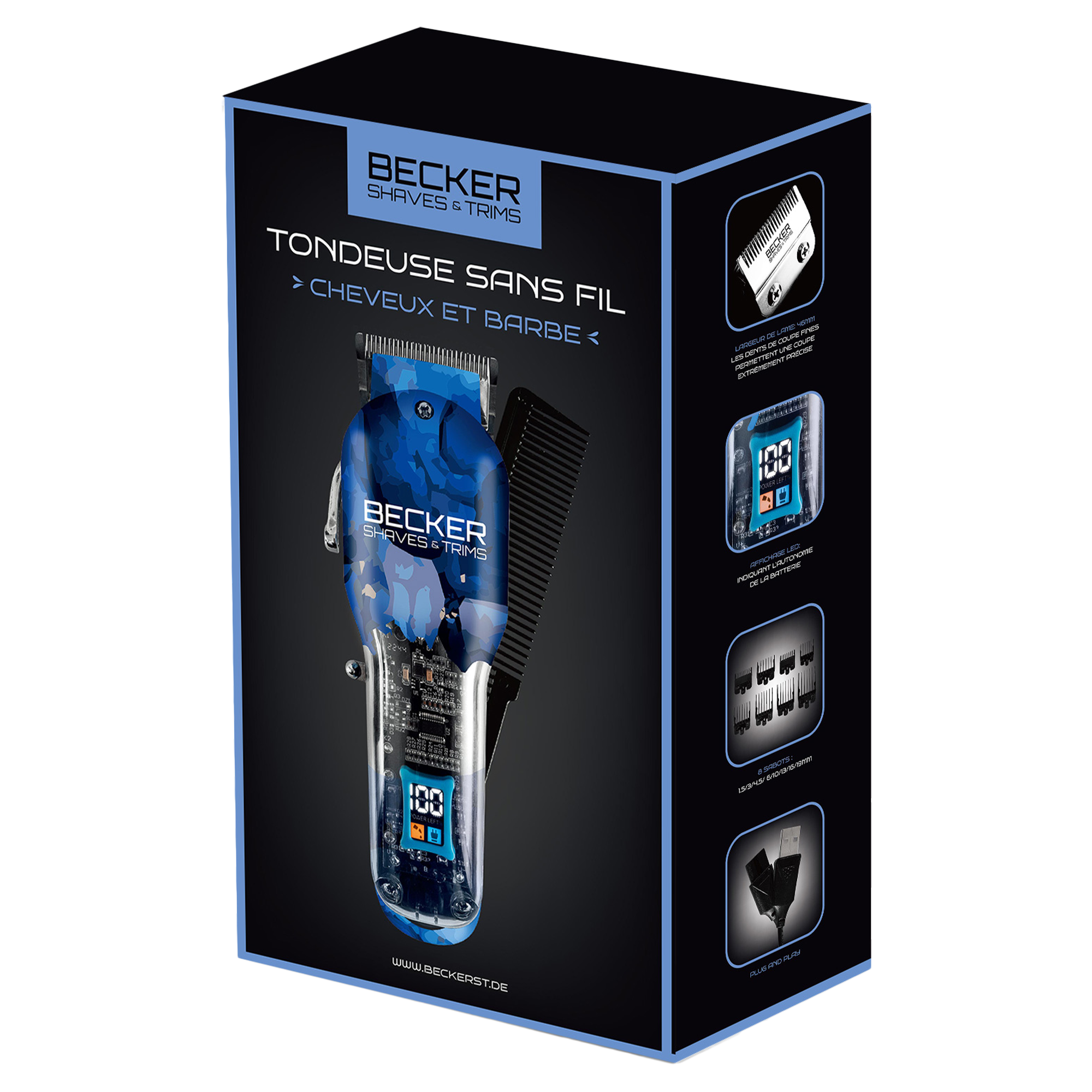 Tondeuse cheveux et barbe + accessoires blue motion 7W