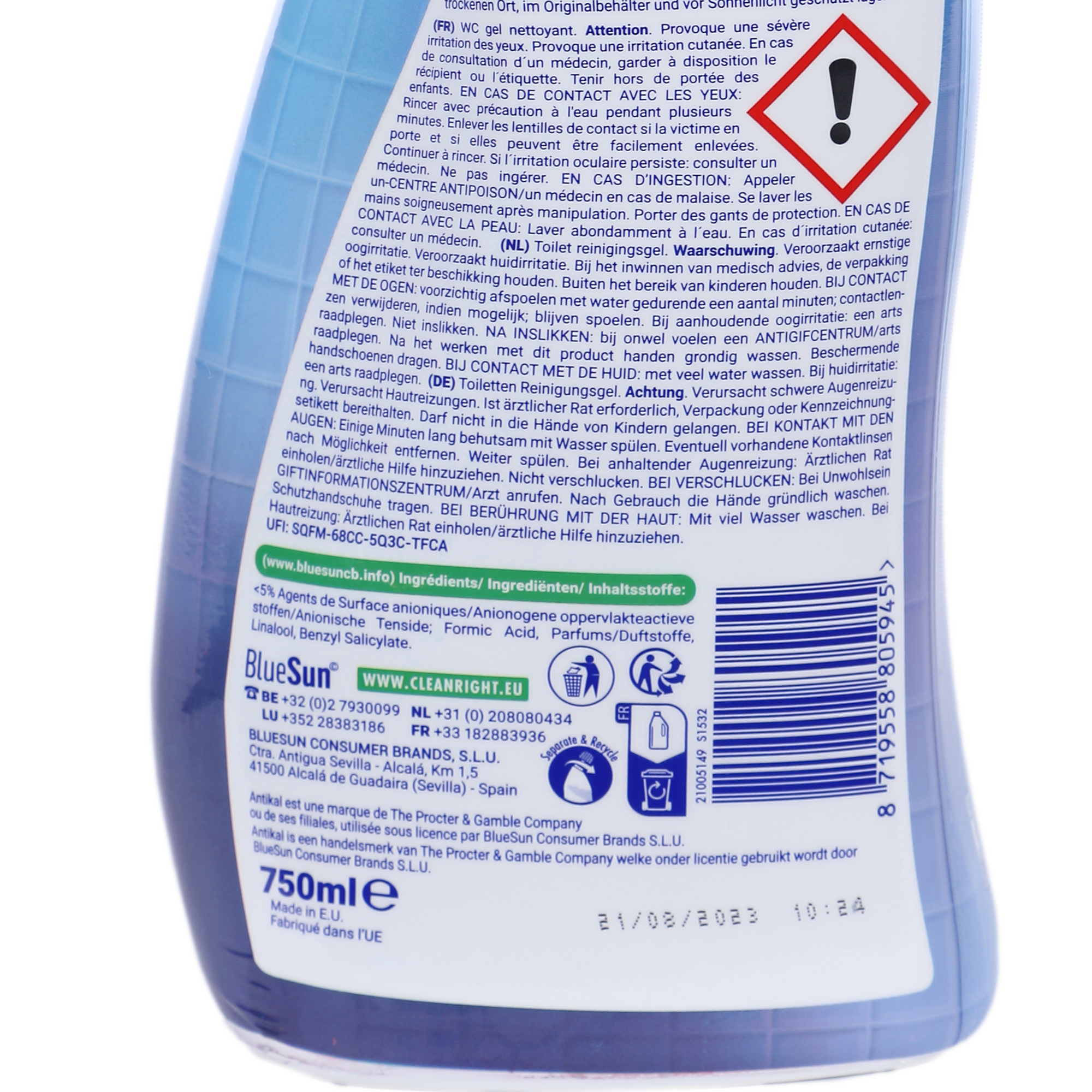 Gel nettoyant WC anticalcaire