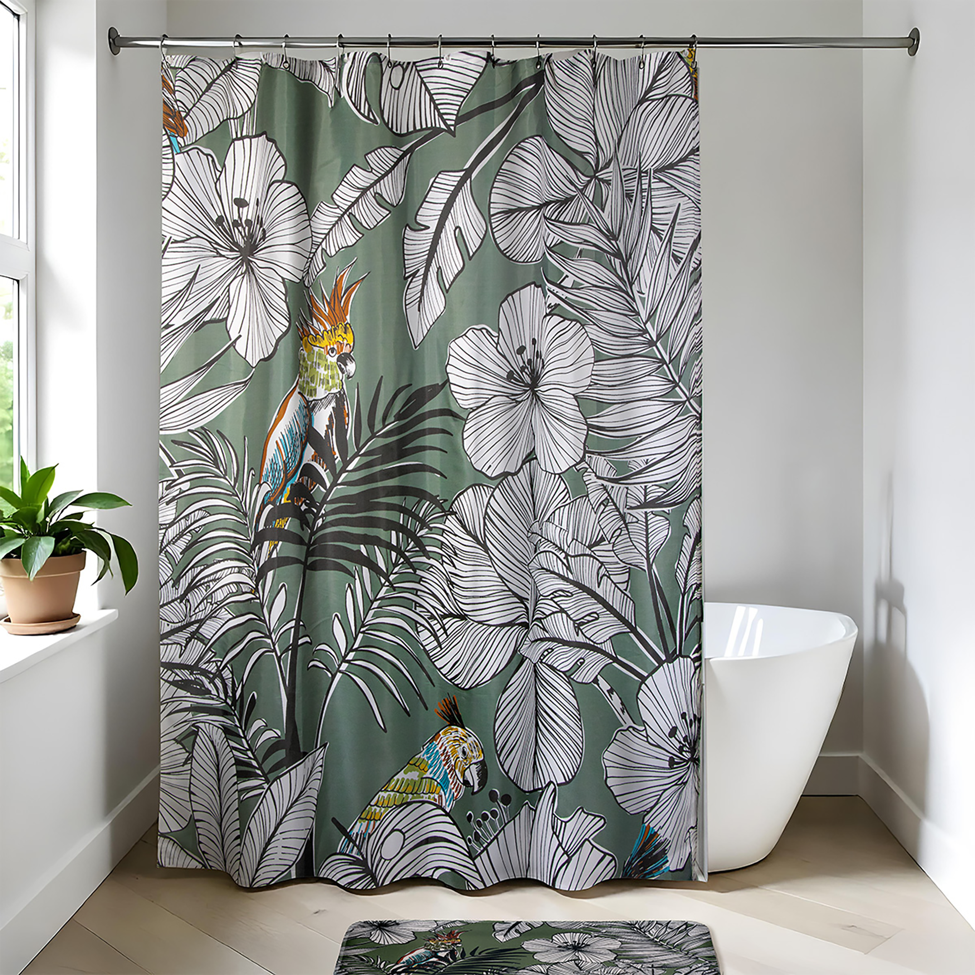 Rideau de douche jungle fever Kaki 180x200 cm
