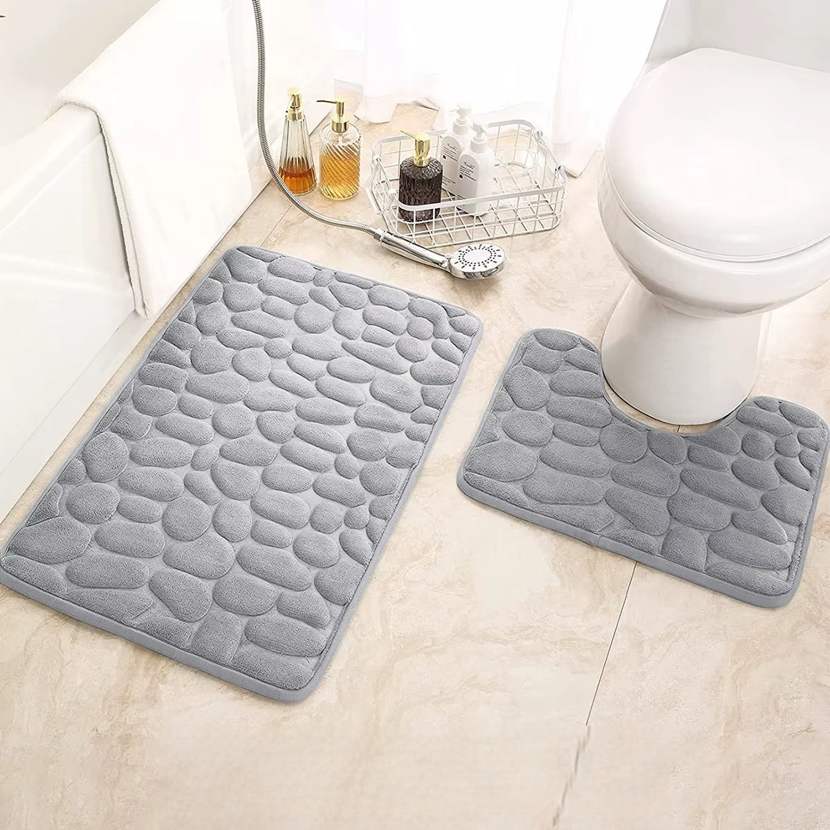 Tapis de bain et contour WC mémoire de forme  - Gris