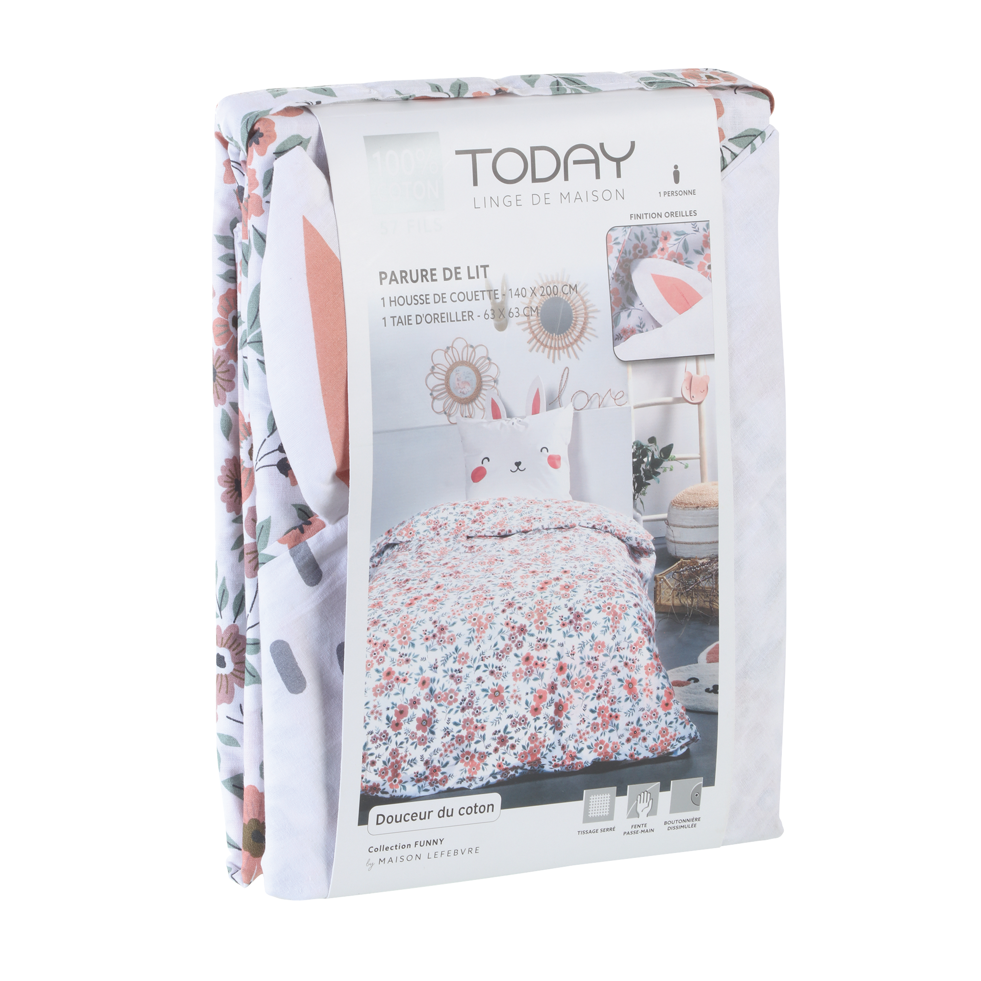 Parure housse de couette Funny Lapin 140x200cm