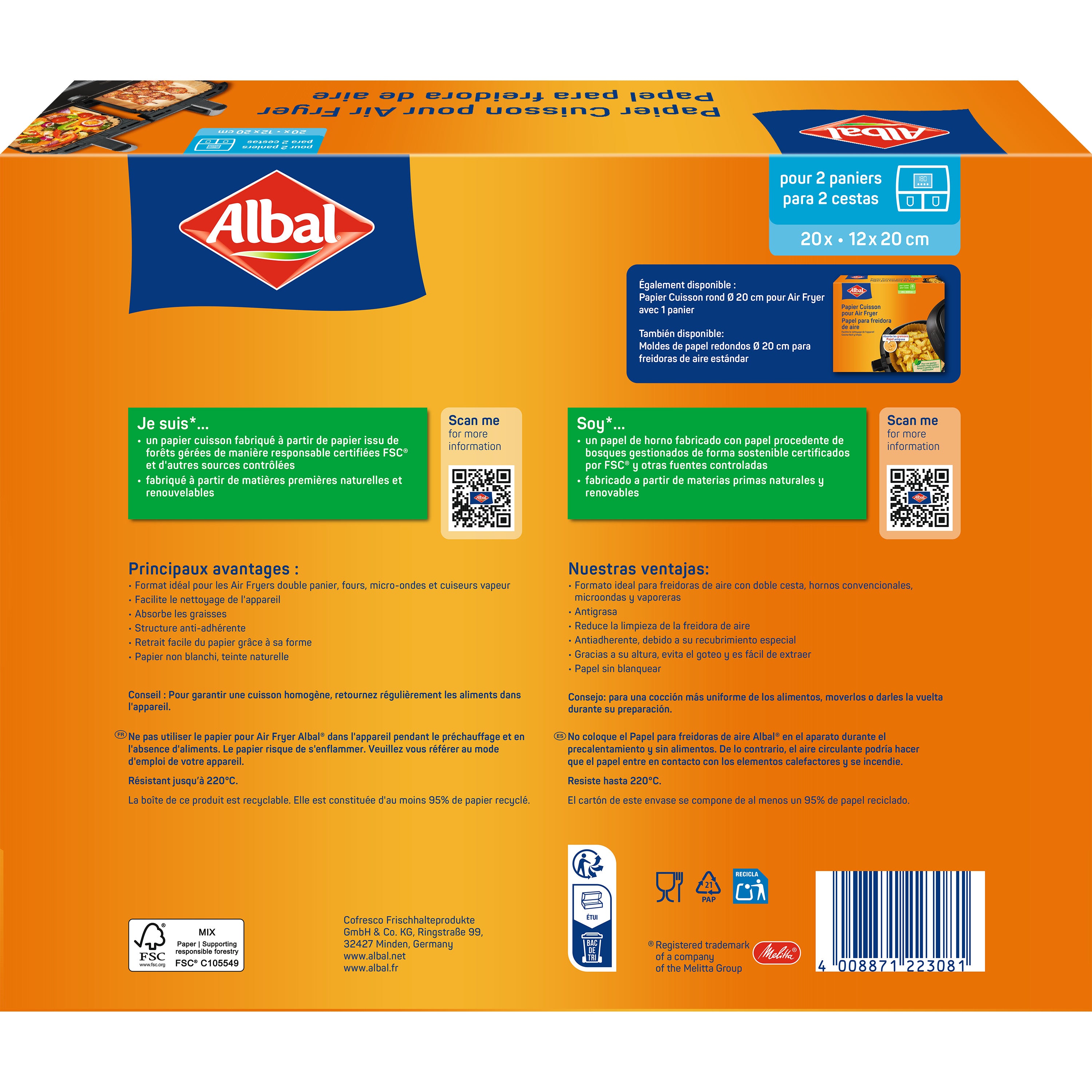 20 papiers cuisson Air Fryer rectangulaire 20x12cm