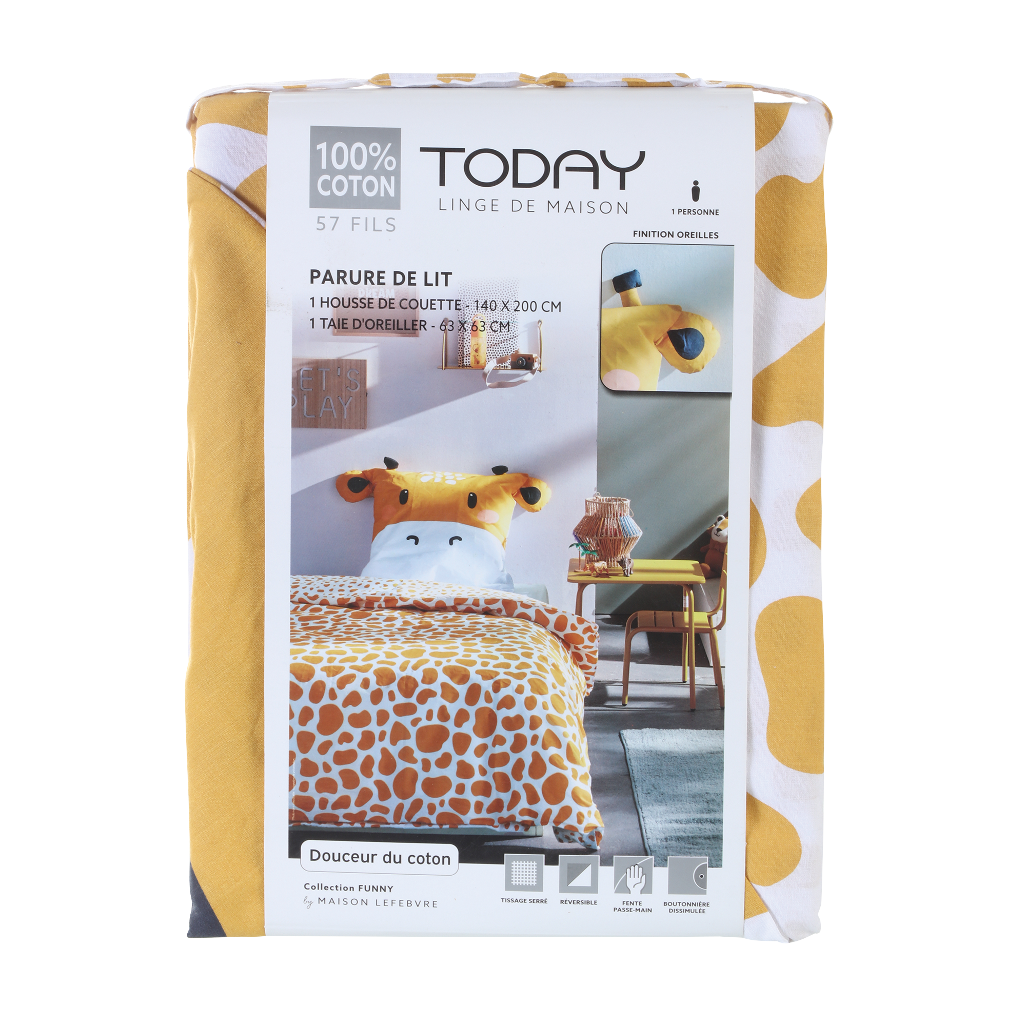 Parure housse de couette Funny Girafe 140x200cm