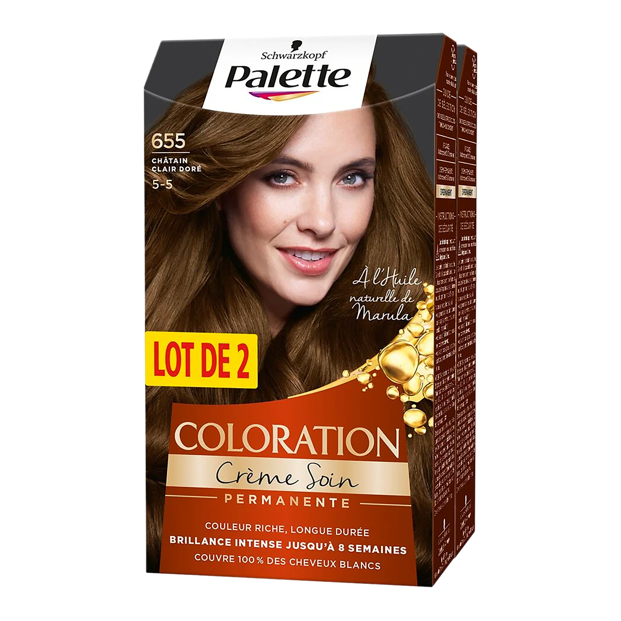 Lot de 2 colorations permanentes 655 châtain clair doré