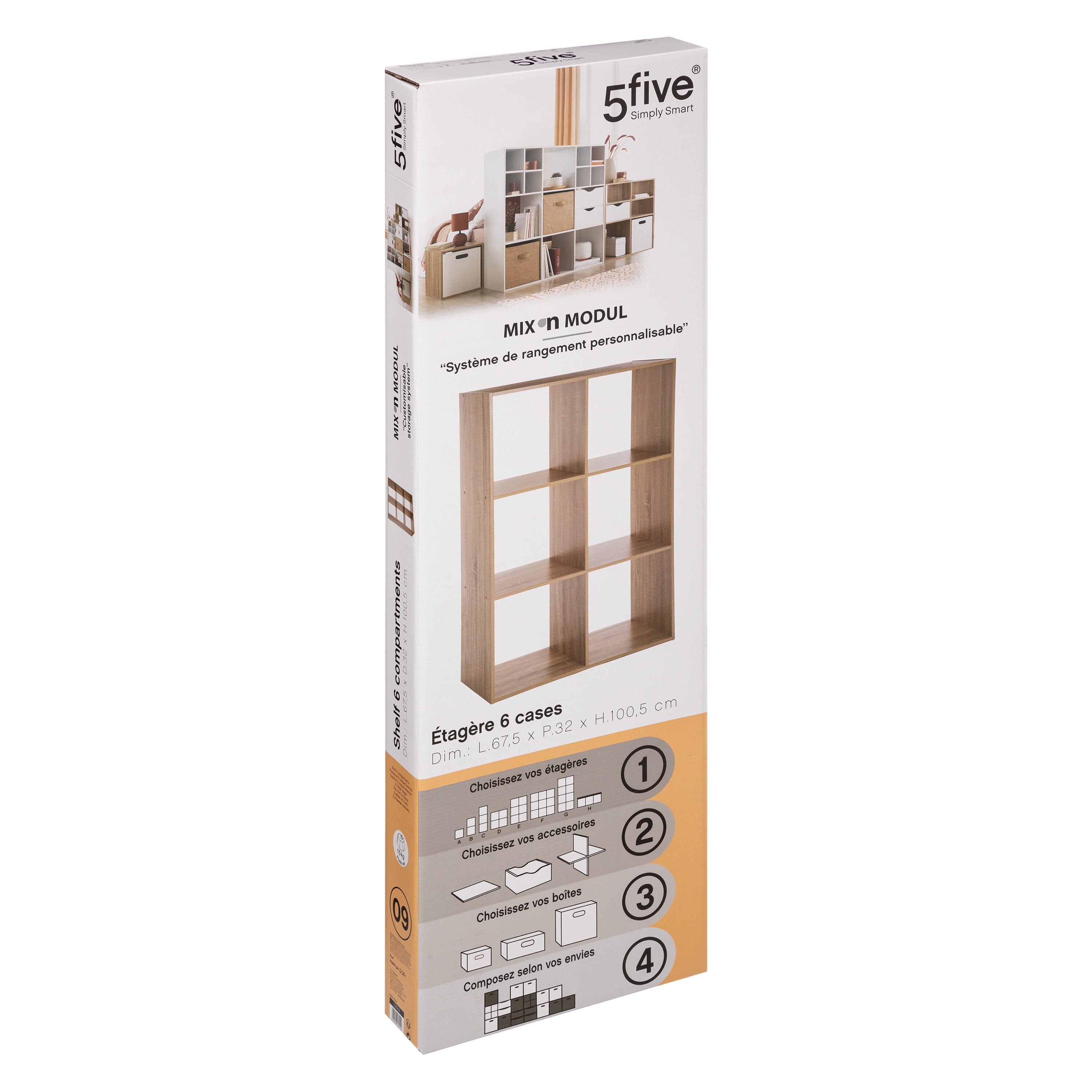 Étagère 6 cases en bois naturel