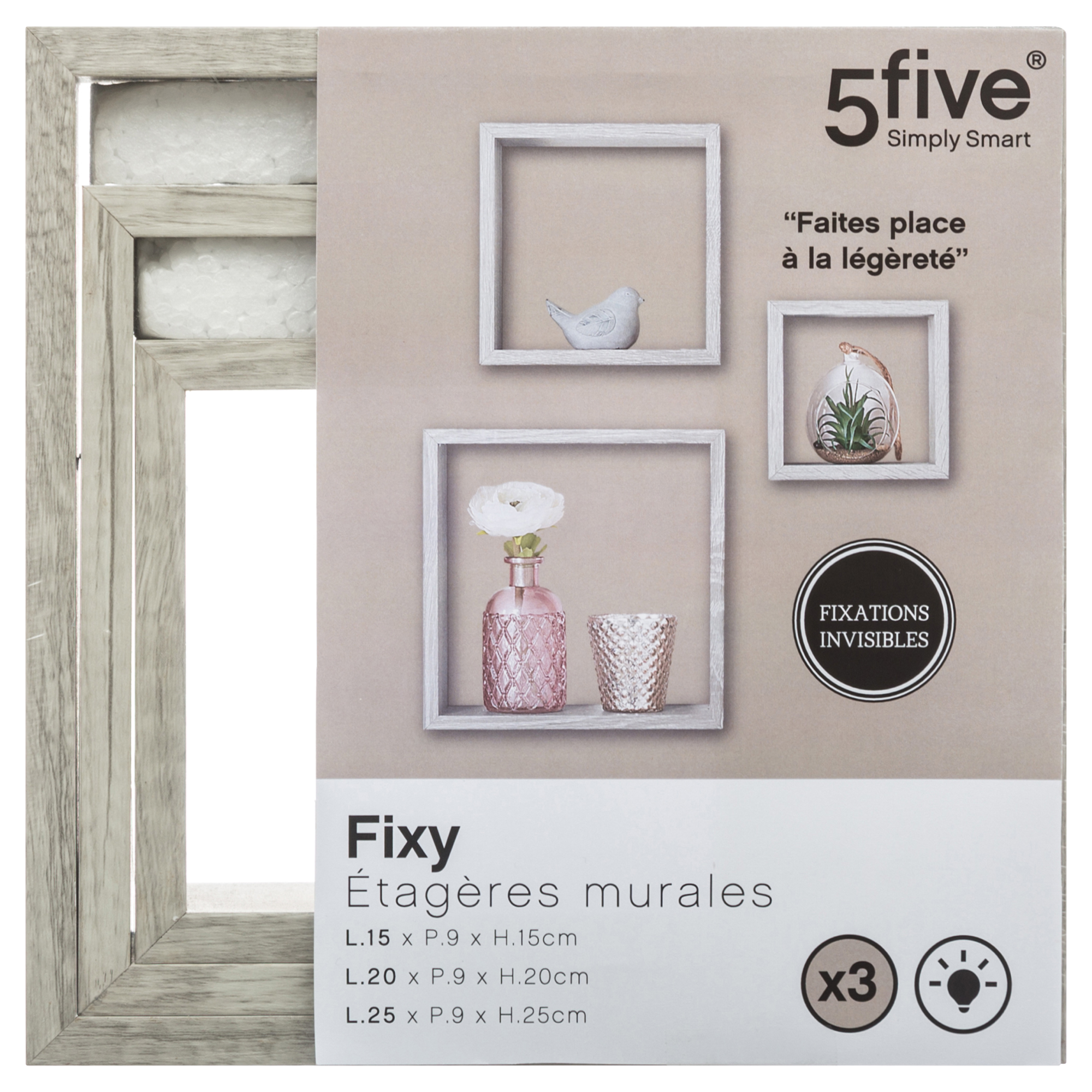 3 étagères à fixer en cube grise