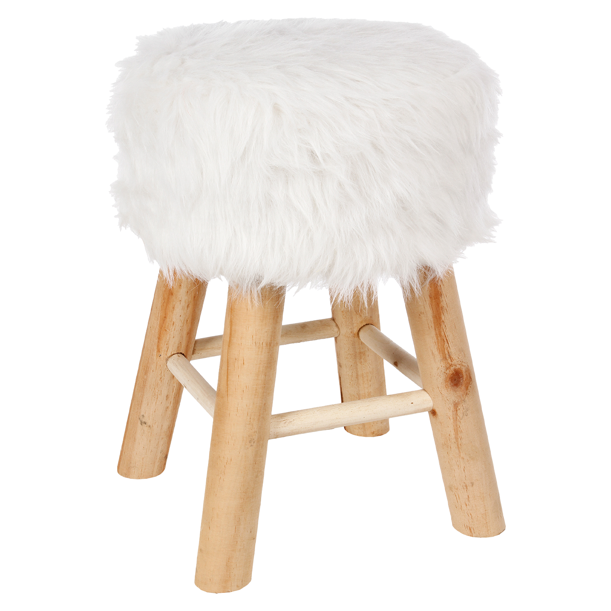 Tabouret Oslo fausse fourrure blanche