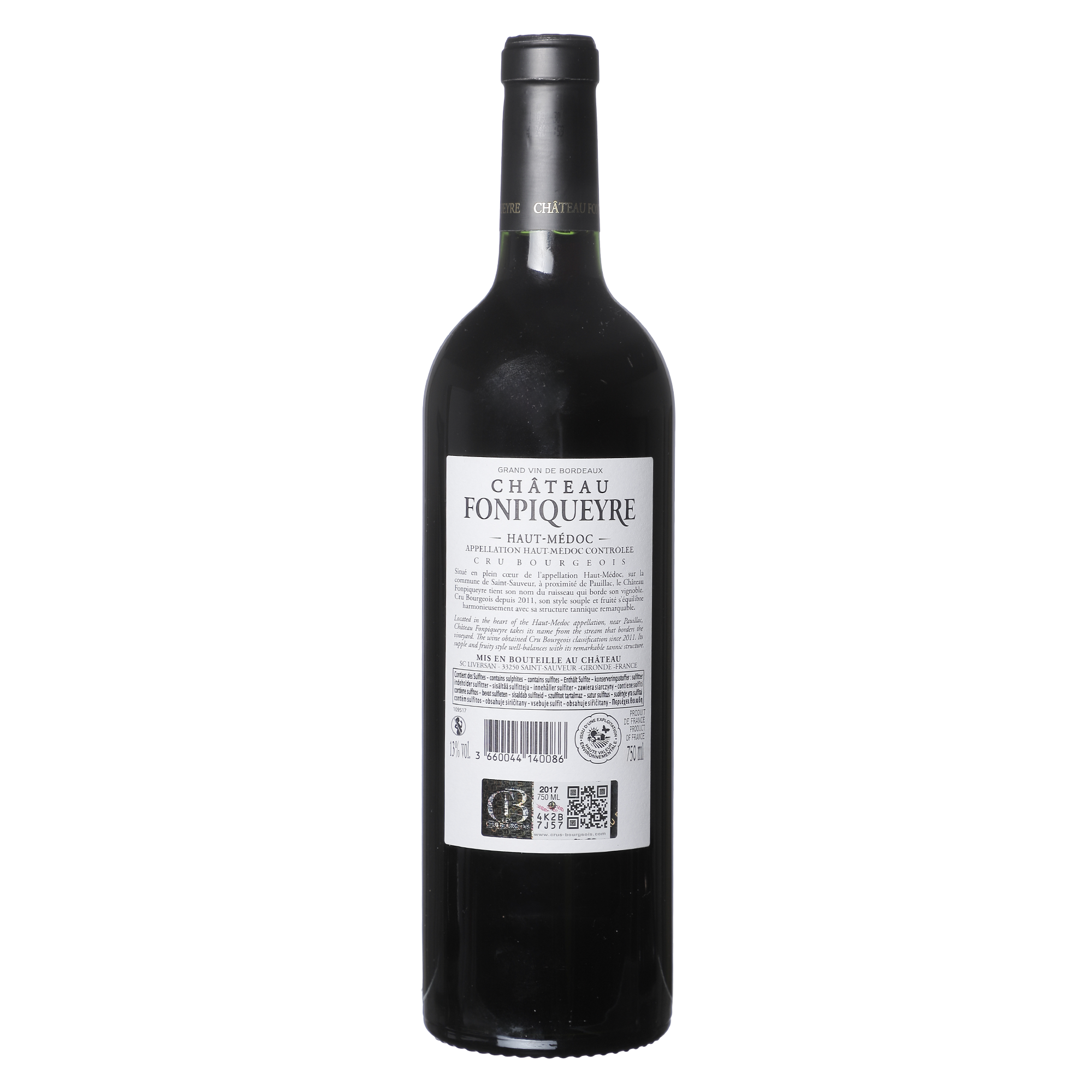 Chateau Fonpiqueyre haut medoc 2017 13% Médaillée d'or