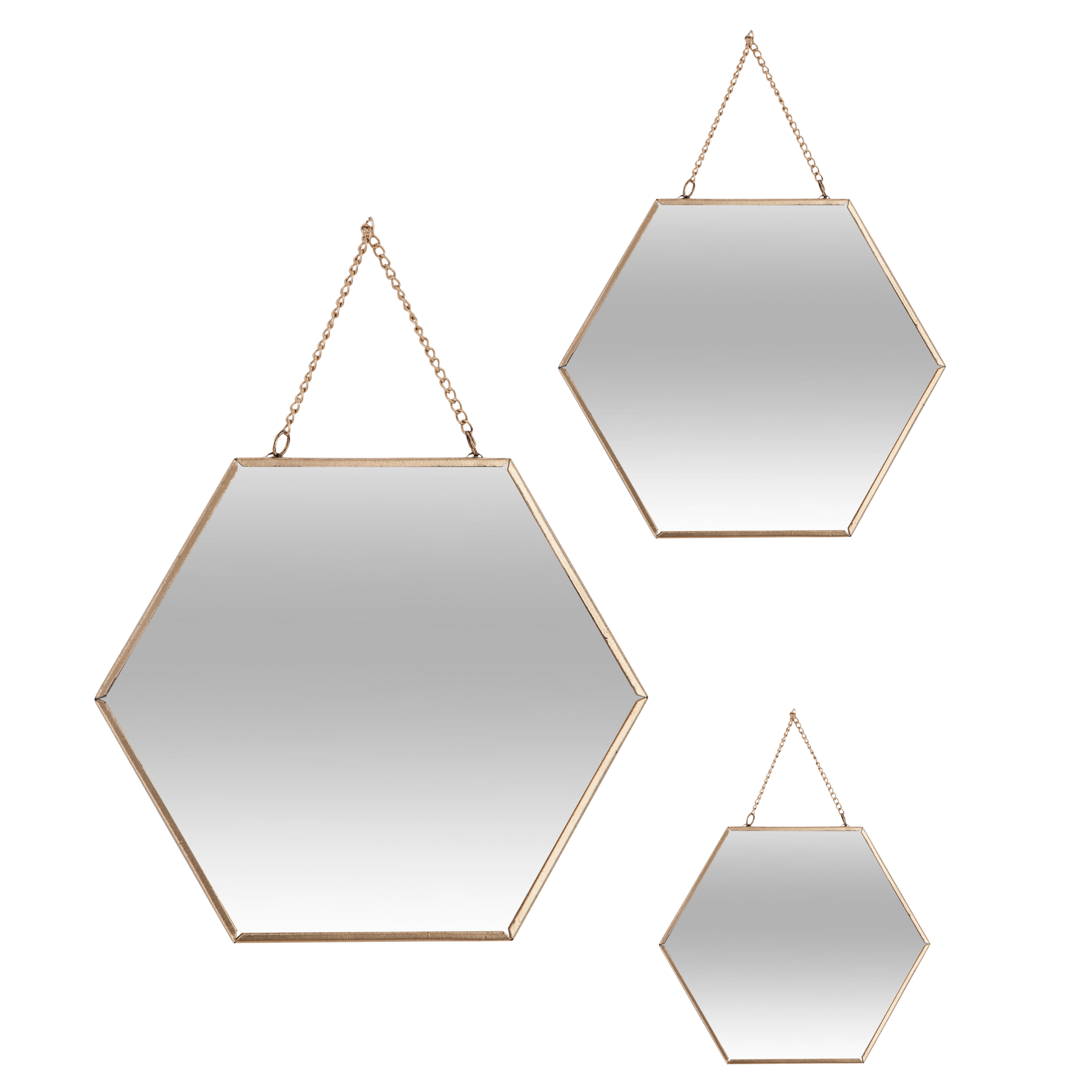 3 miroirs Hexagonaux or et chaine