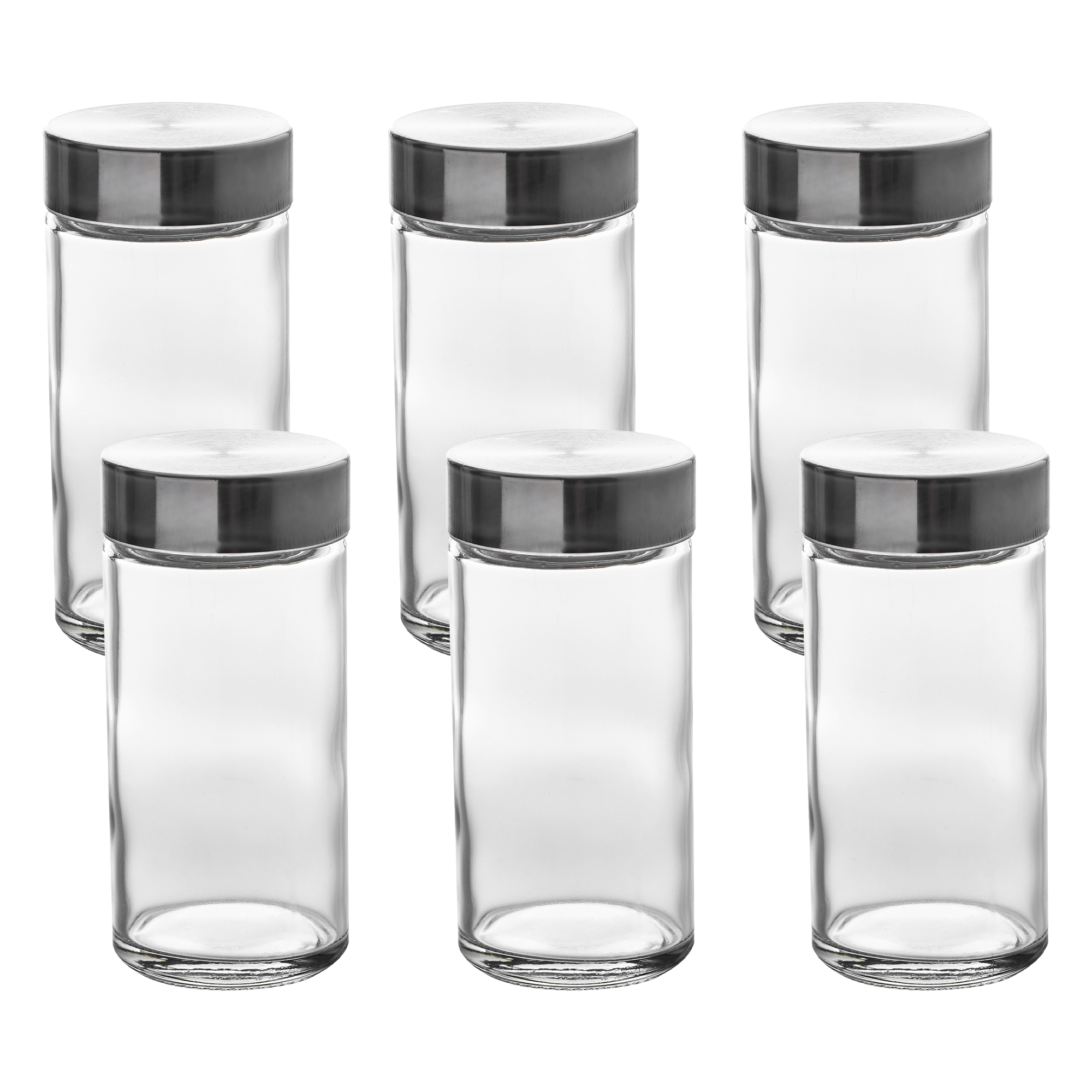 6 pots à épices en verre transparent