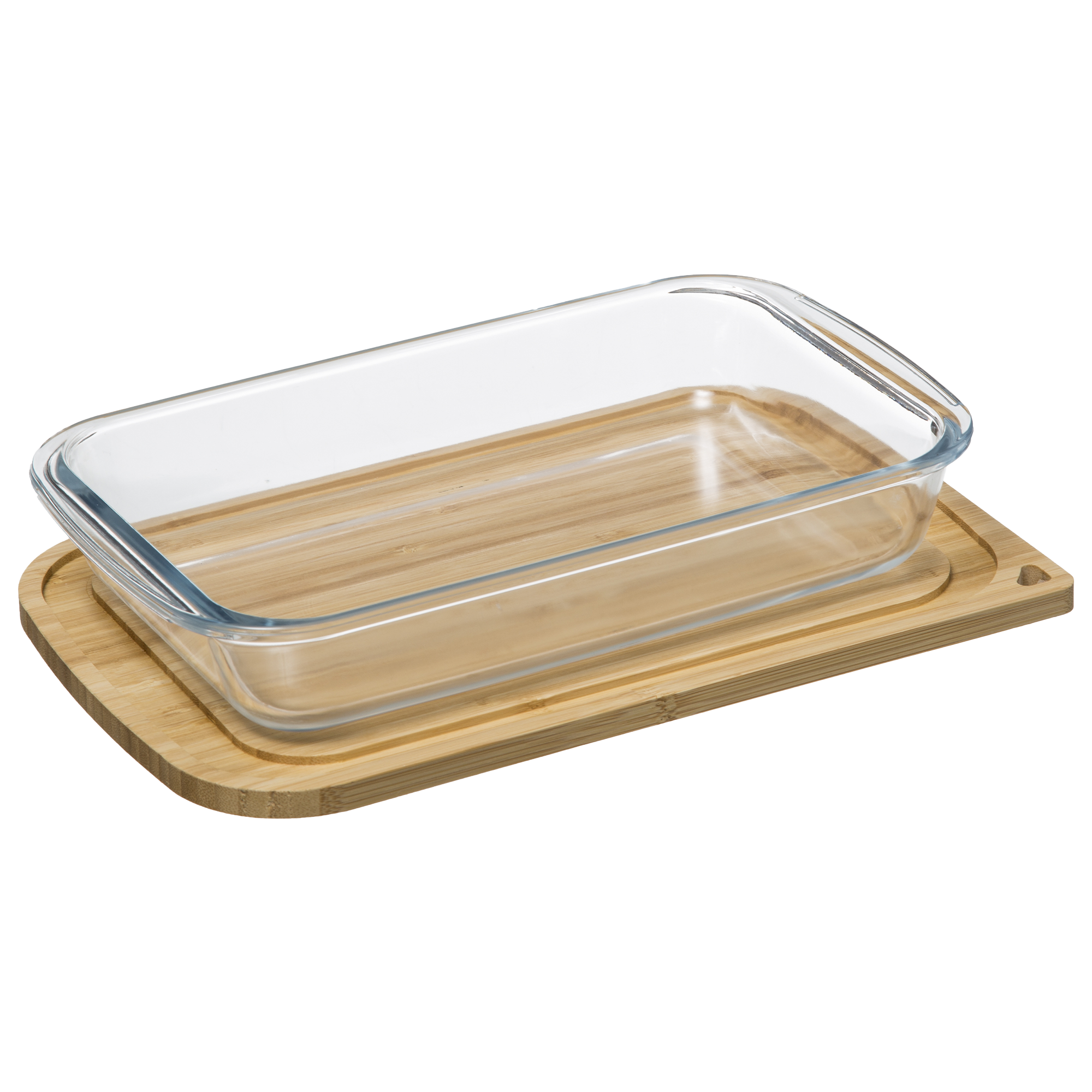 Plat rectangle en verre avec couvercle en bambou