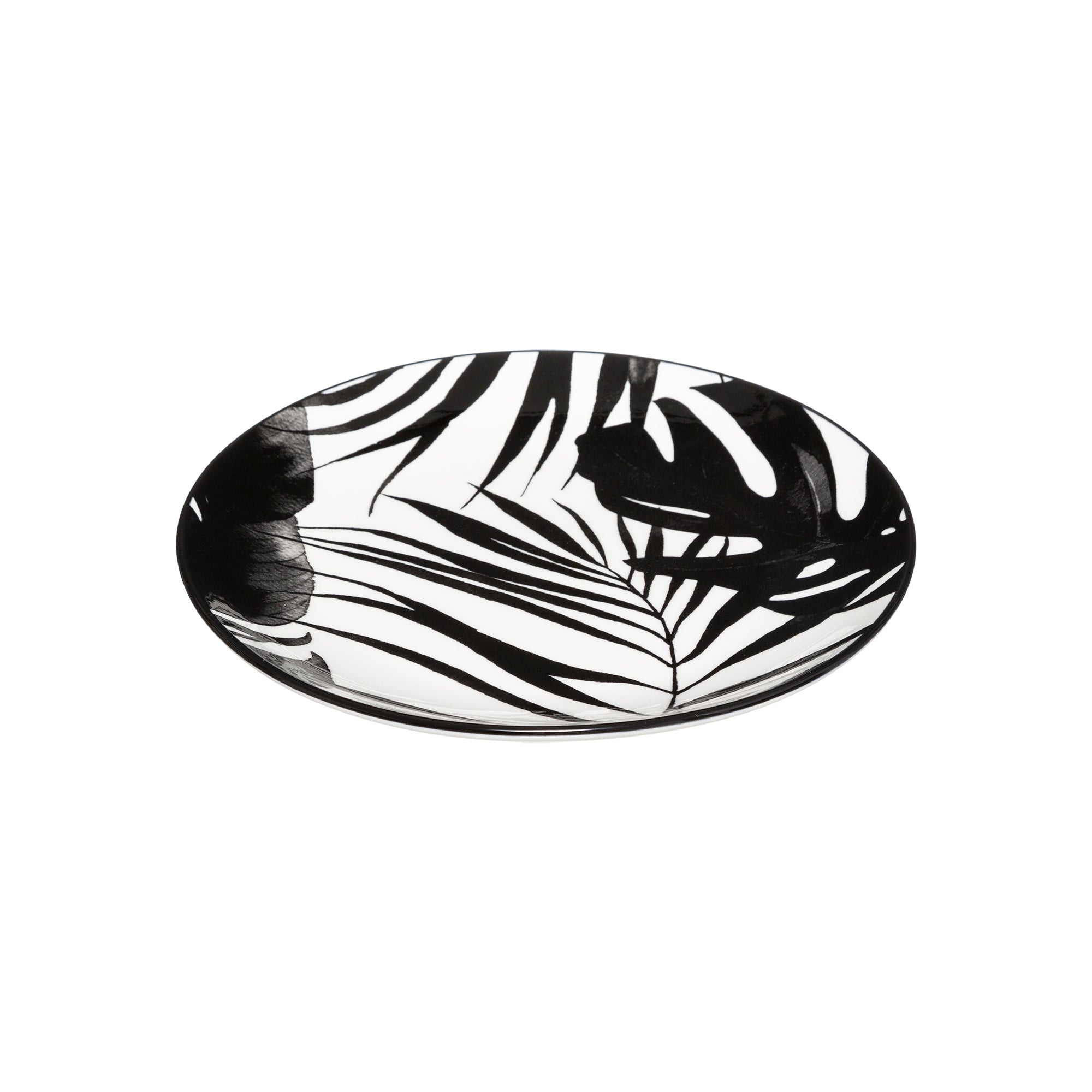 Assiette à dessert en porcelaine imprimé feuilles noires 19cm