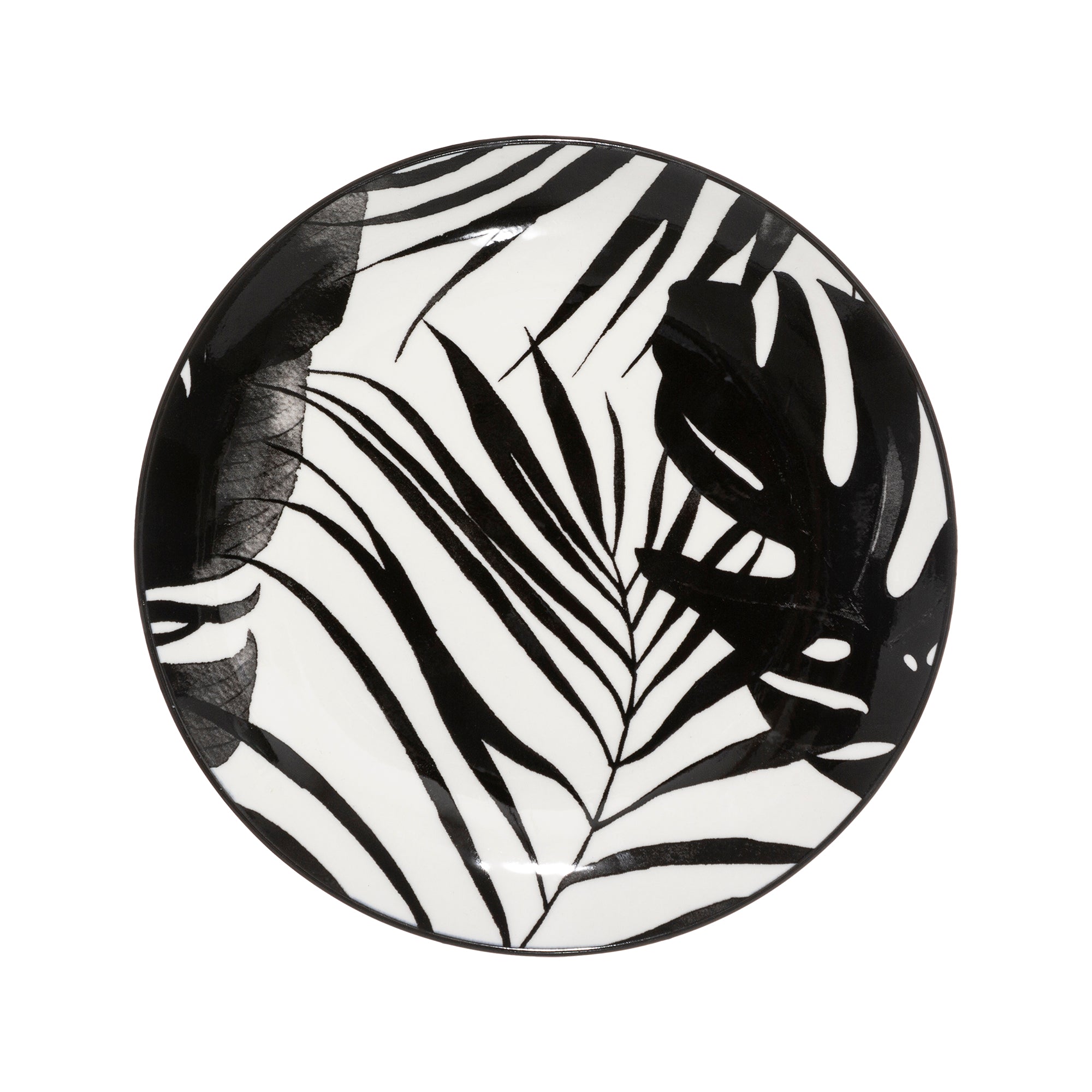 Assiette à dessert en porcelaine imprimé feuilles noires 19cm