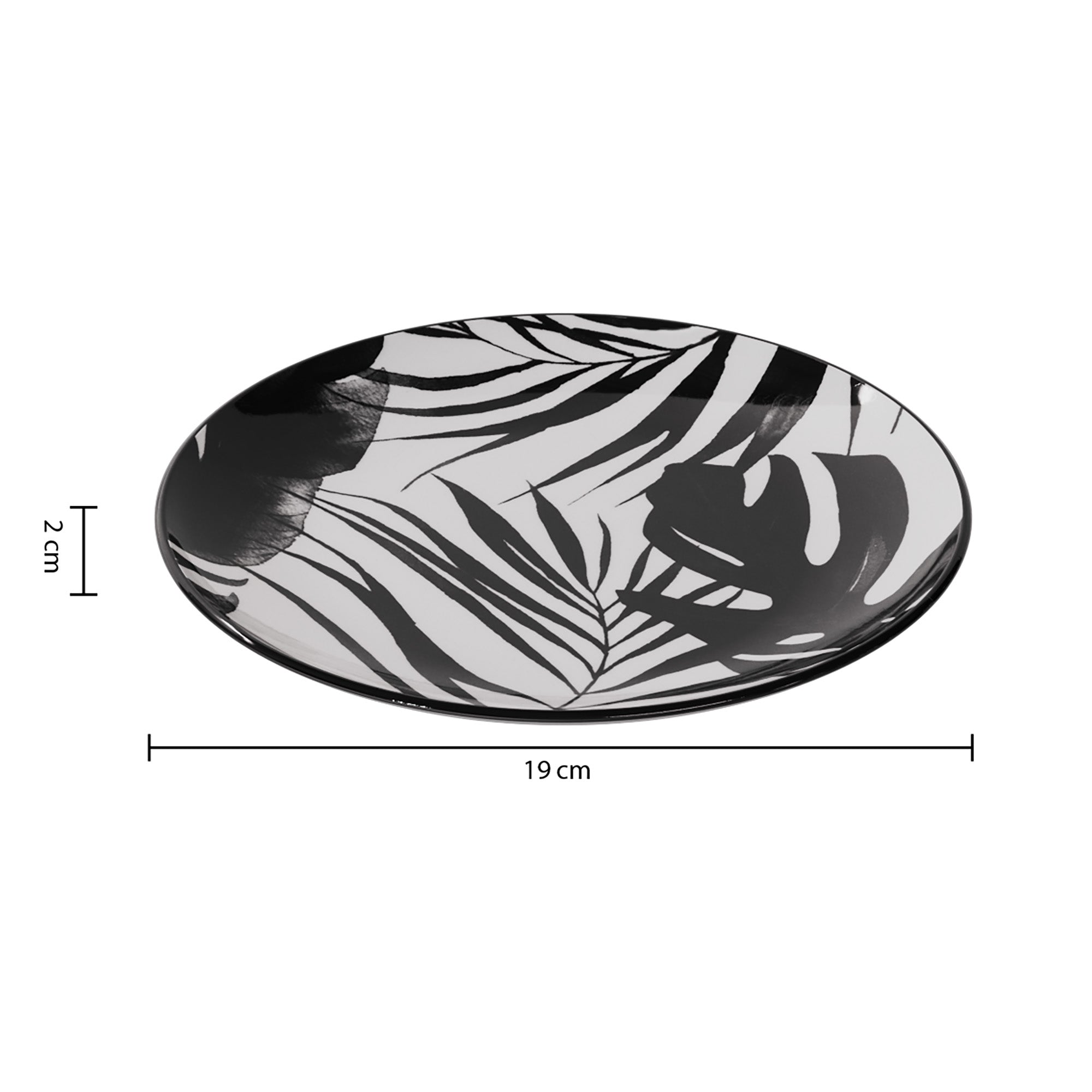 Assiette à dessert en porcelaine imprimé feuilles noires 19cm