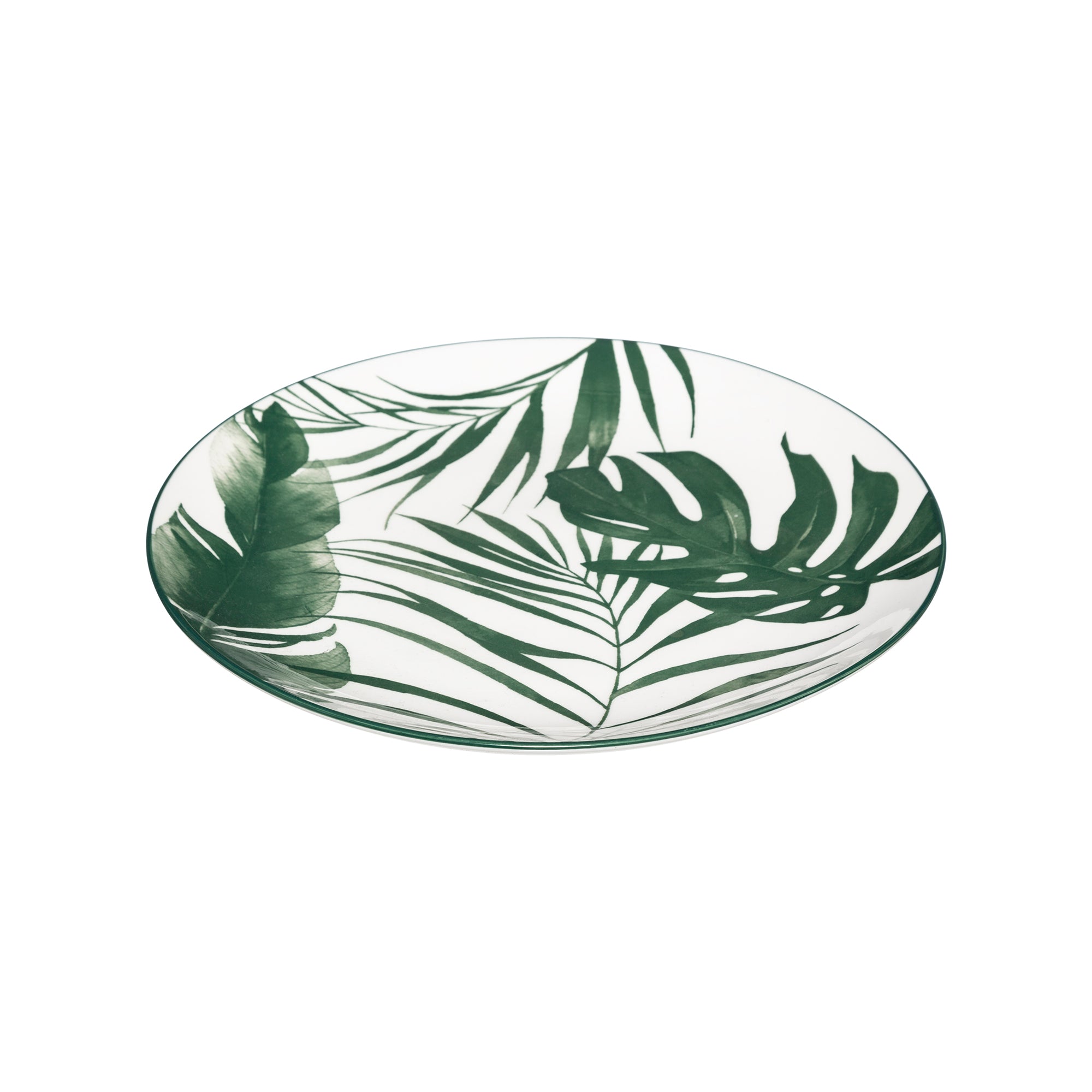 Assiette à dessert en porcelaine imprimé feuilles vertes 19cm
