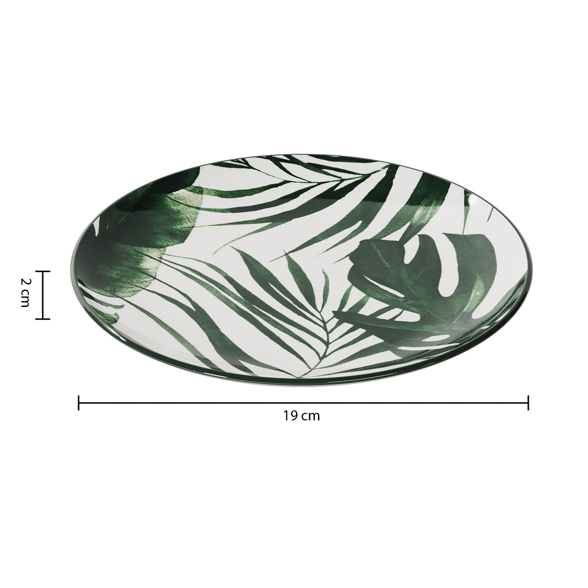 Assiette à dessert en porcelaine imprimé feuilles vertes 19cm