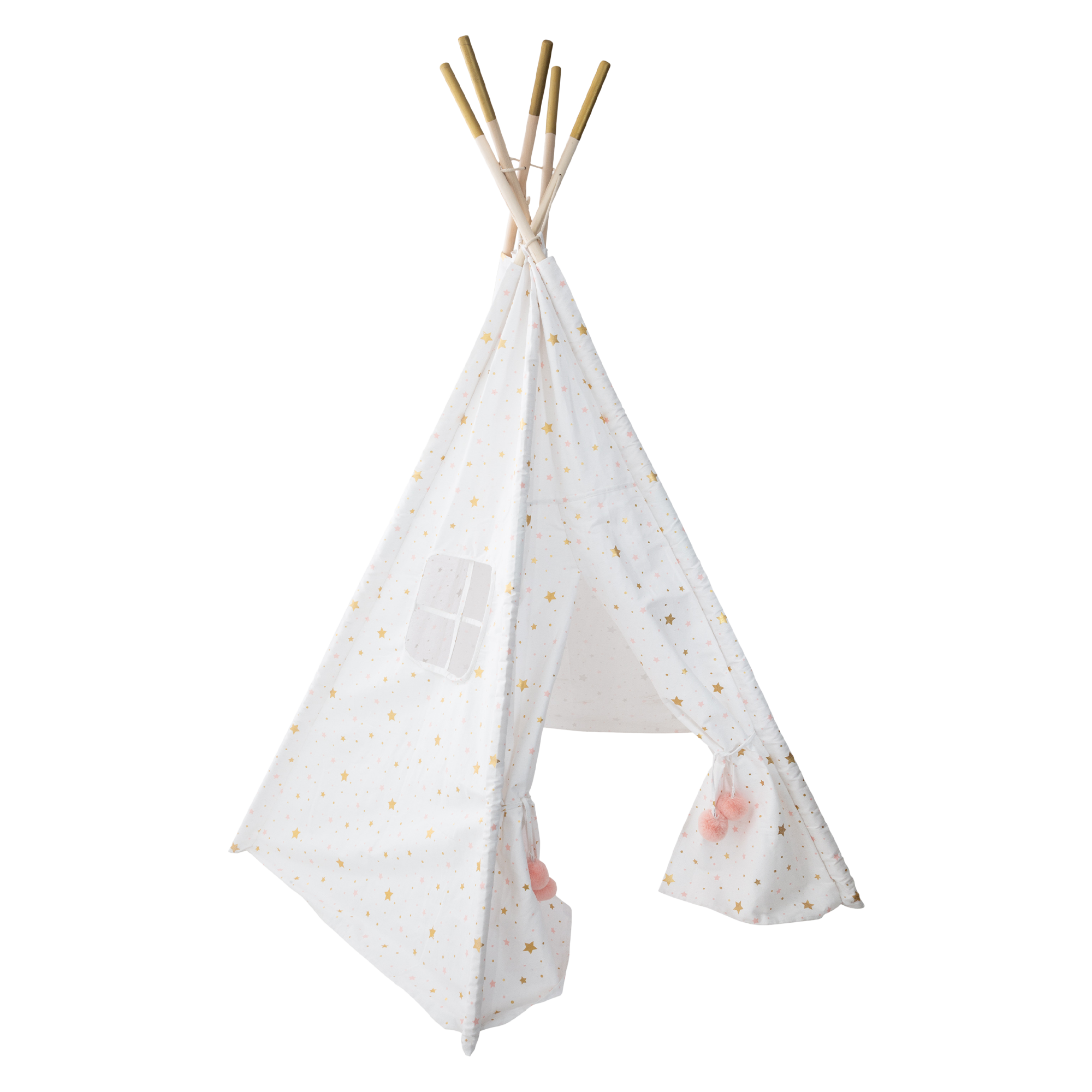 Tipi enfant toile blanche motif étoiles roses et dorées H 160 Cm