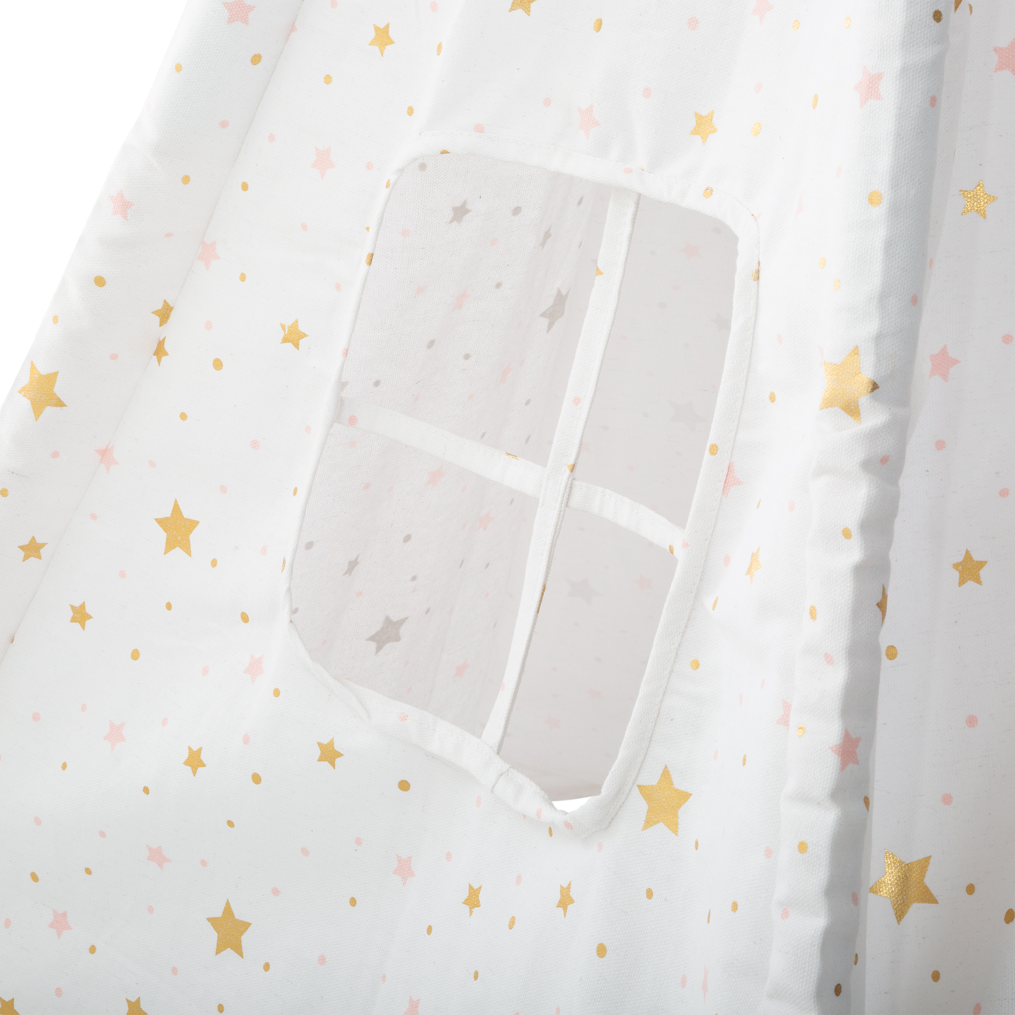 Tipi enfant toile blanche motif étoiles roses et dorées H 160 Cm