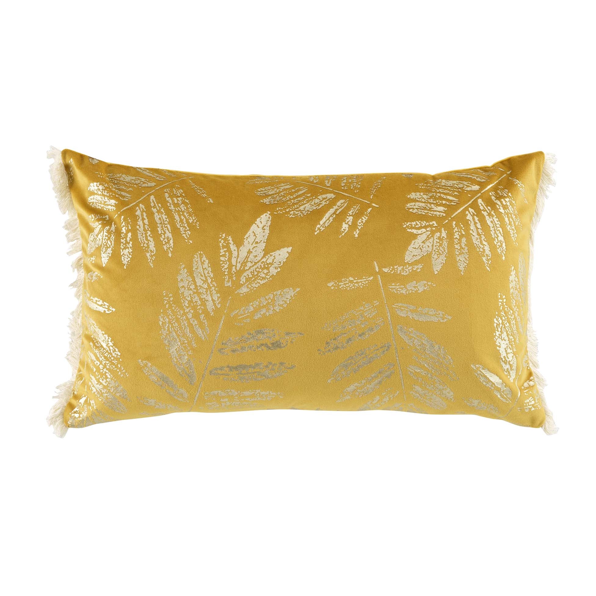 Coussin déhoussable à franges or et jaune