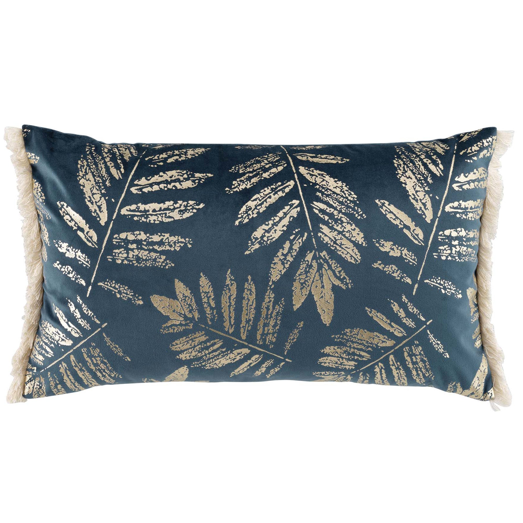 Coussin déhoussable à franges bleu et or
