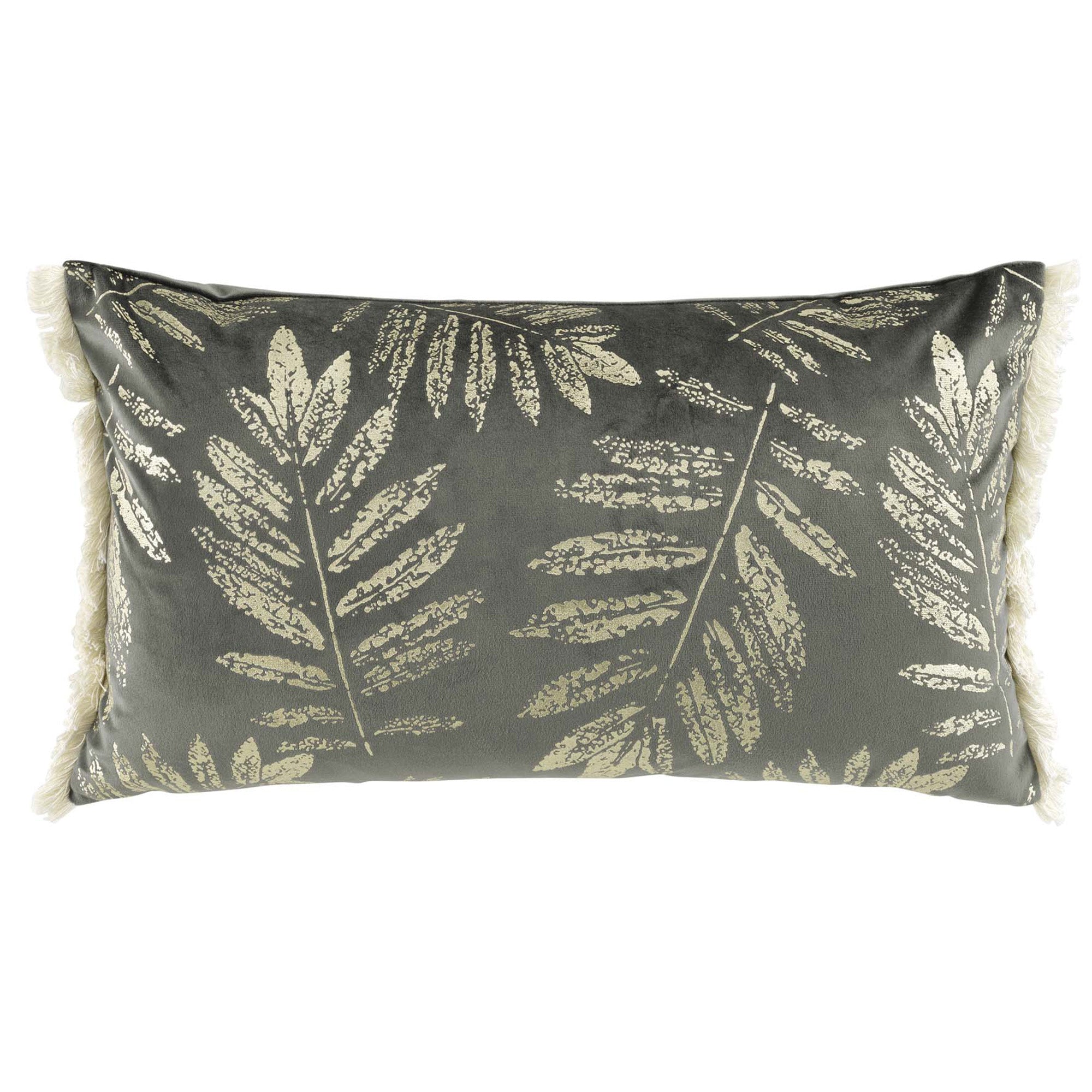 Coussin déhoussable à franges or et gris