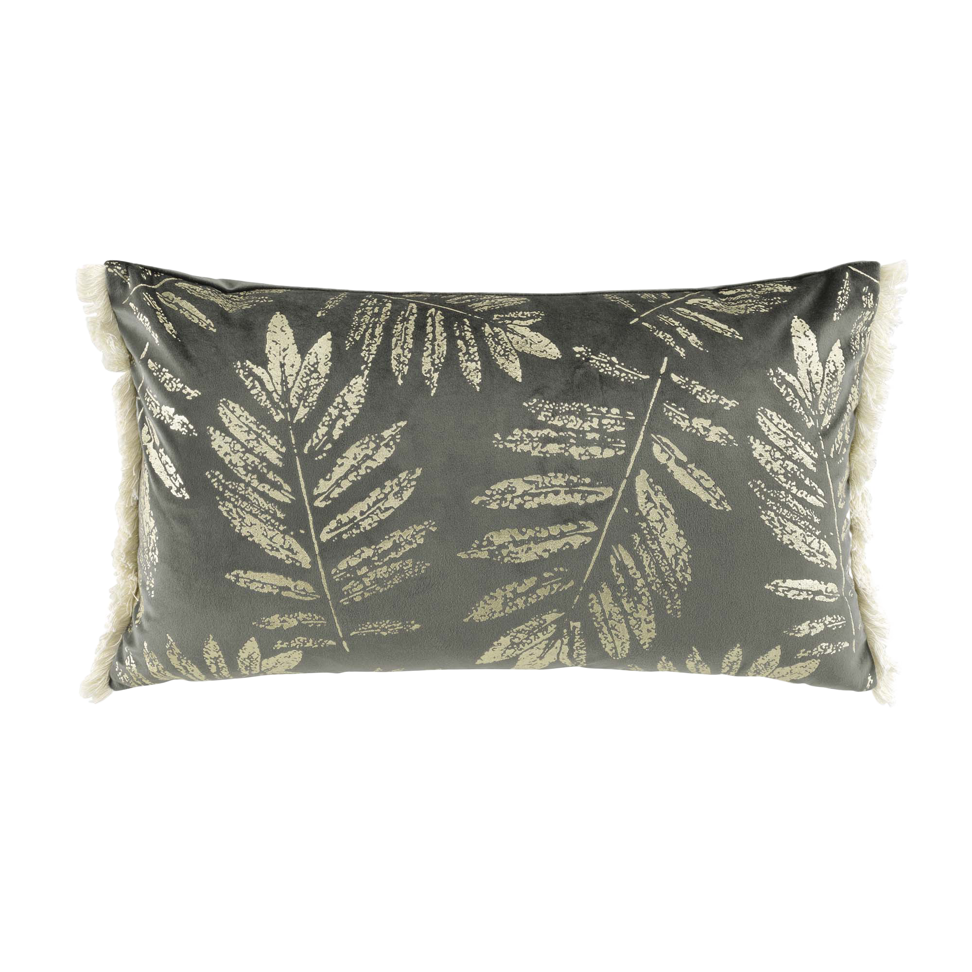 Coussin déhoussable à franges or et gris