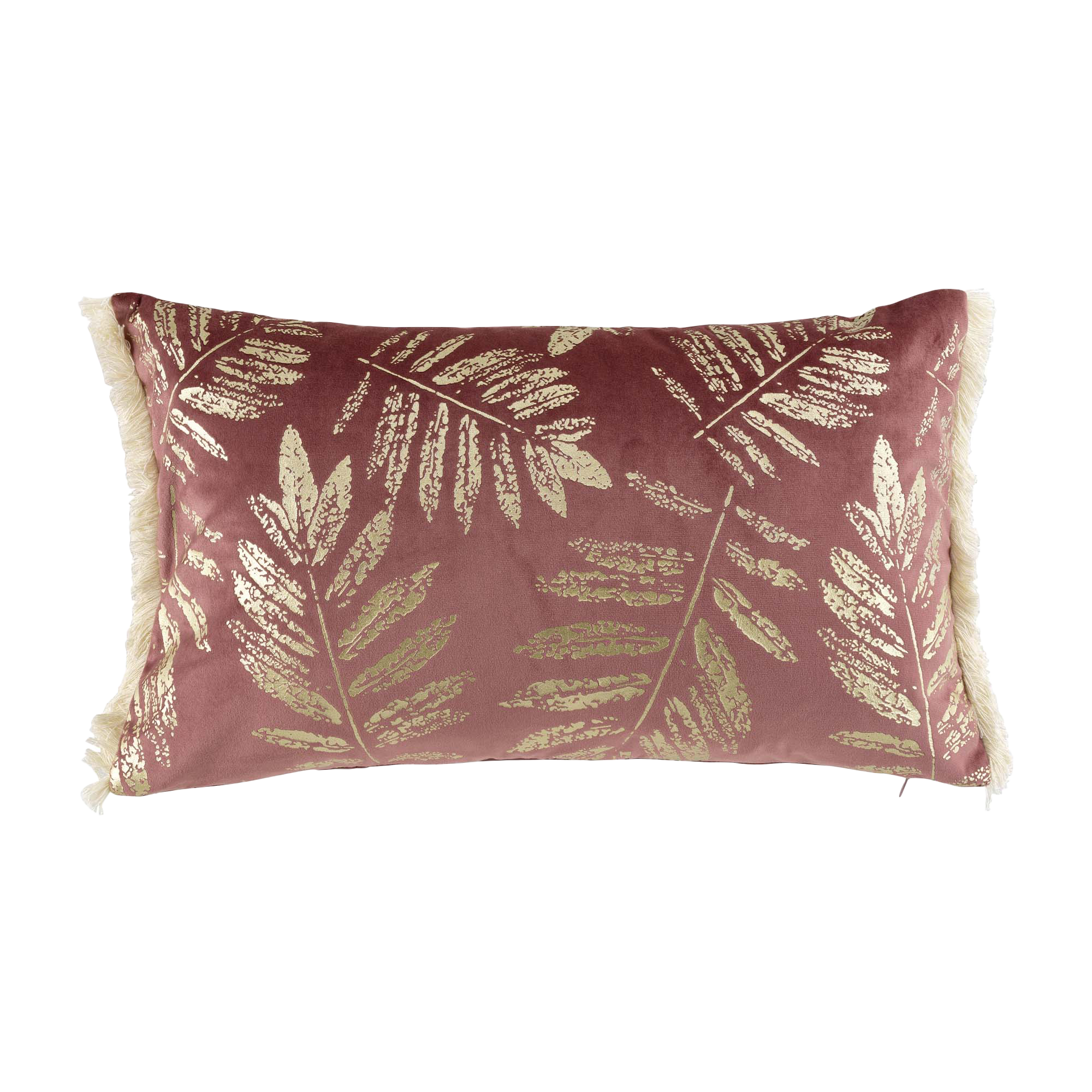 Coussin déhoussable à franges or et rose